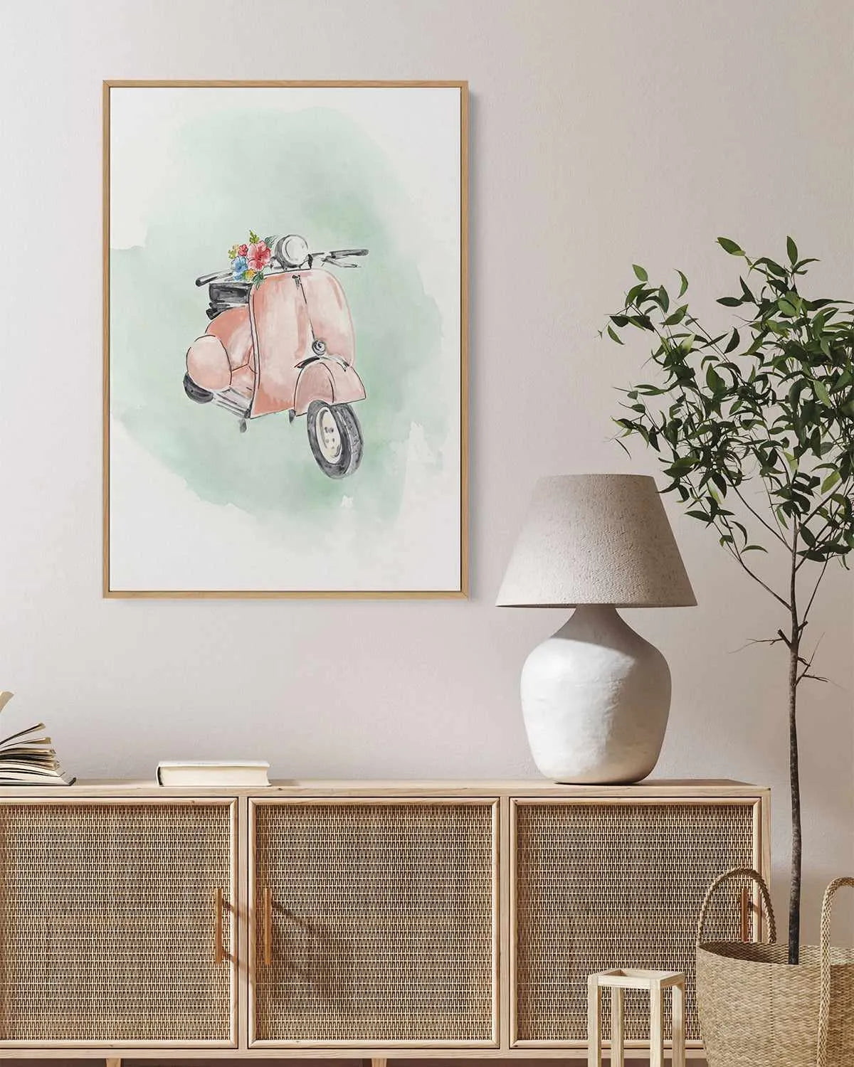 Coral Bike | Framed Canvas Art Print from Olive et Oriel where you can shop wallpaper and artworks online