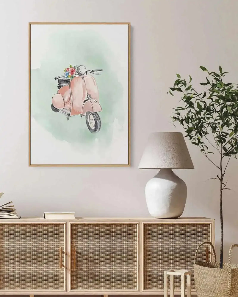 Coral Bike | Framed Canvas Art Print from Olive et Oriel where you can shop wallpaper and artworks online
