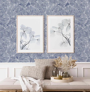 Coral in Navy Wallpaper from Olive et Oriel where you can shop wallpaper and artworks online