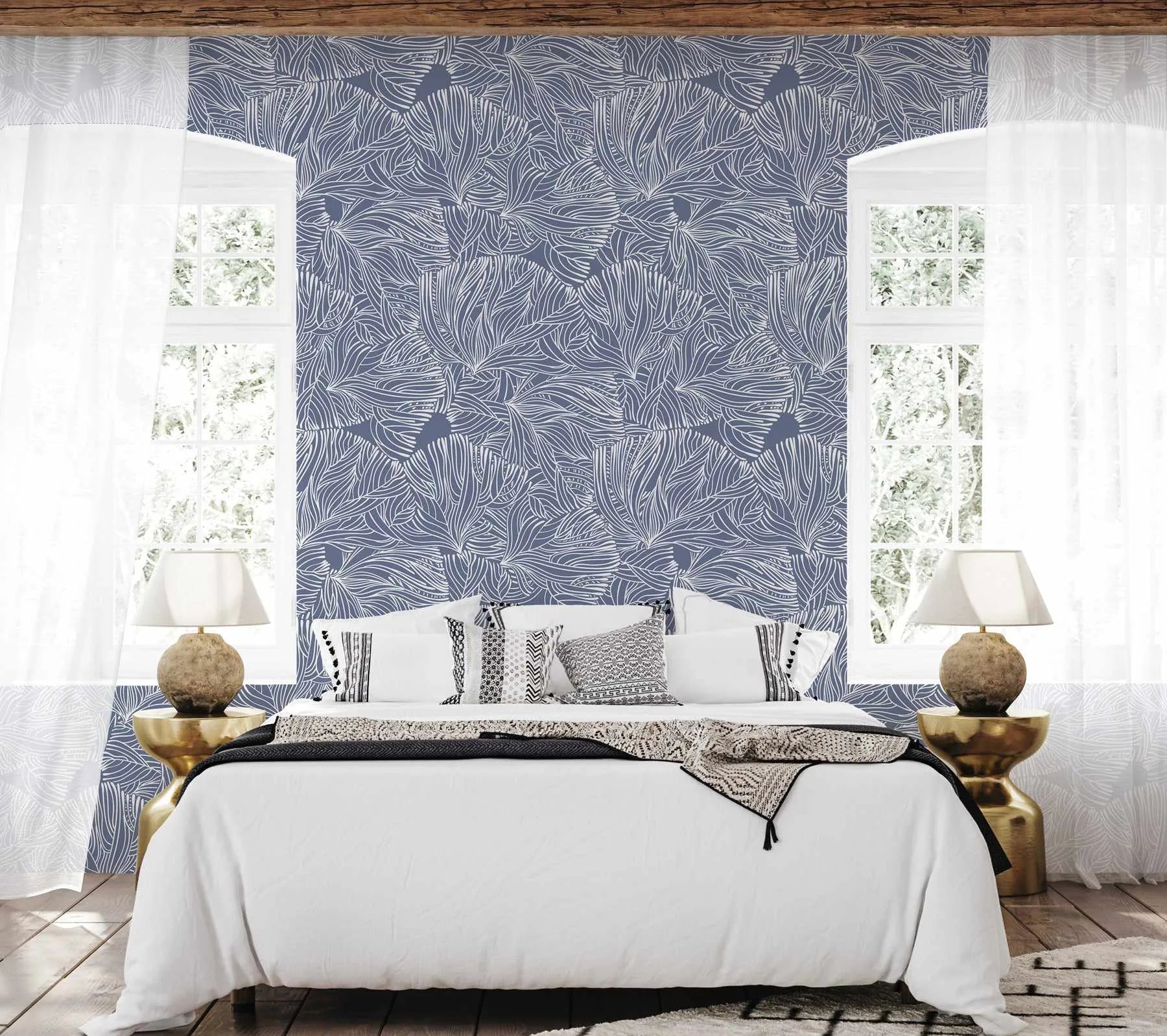 Coral in Navy Wallpaper from Olive et Oriel where you can shop wallpaper and artworks online