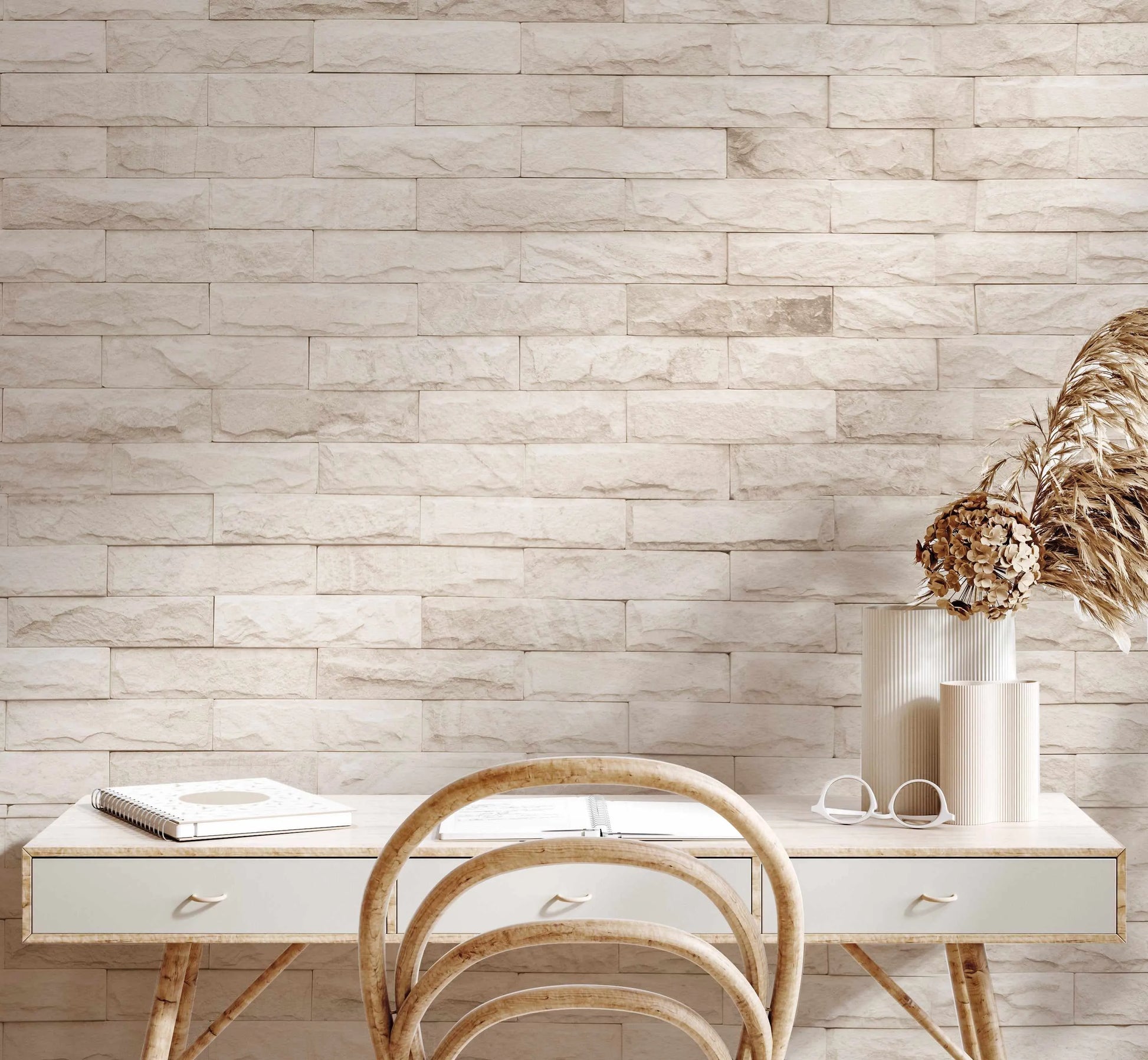 Cream Brick Wallpaper from Olive et Oriel where you can shop wallpaper and artworks online