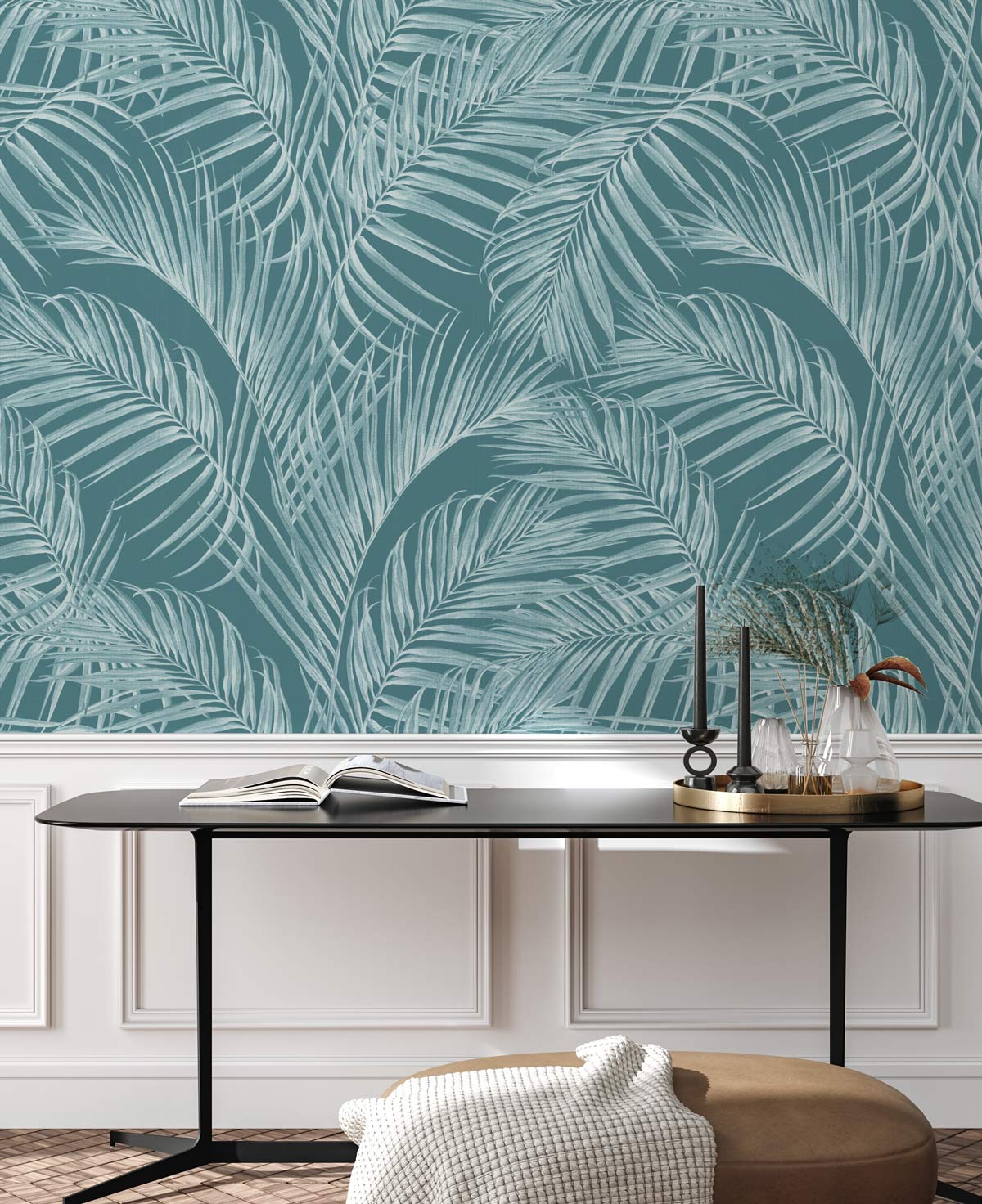 Palm Escape Dark Teal Wallpaper