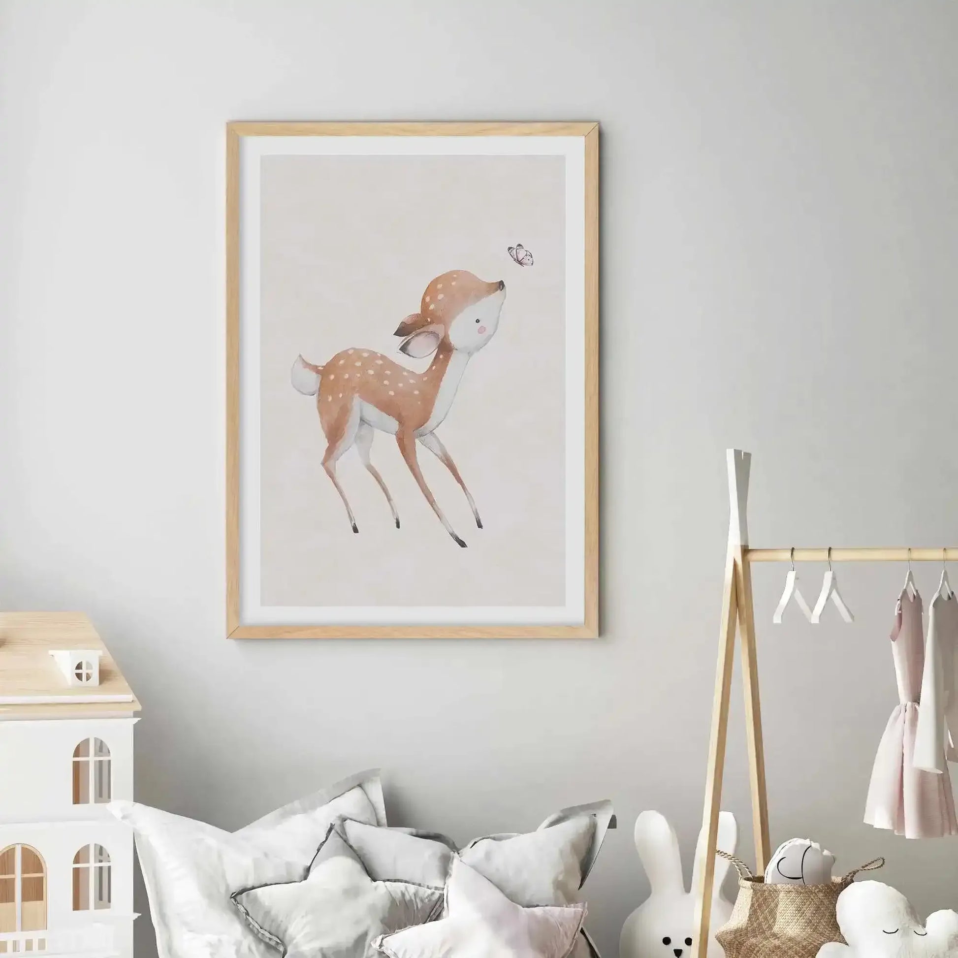 Deer & Butterfly Art Print-PRINT-Olive et Oriel-Olive et Oriel-Buy-Australian-Art-Prints-Online-with-Olive-et-Oriel-Your-Artwork-Specialists-Austrailia-Decorate-With-Coastal-Photo-Wall-Art-Prints-From-Our-Beach-House-Artwork-Collection-Fine-Poster-and-Framed-Artwork