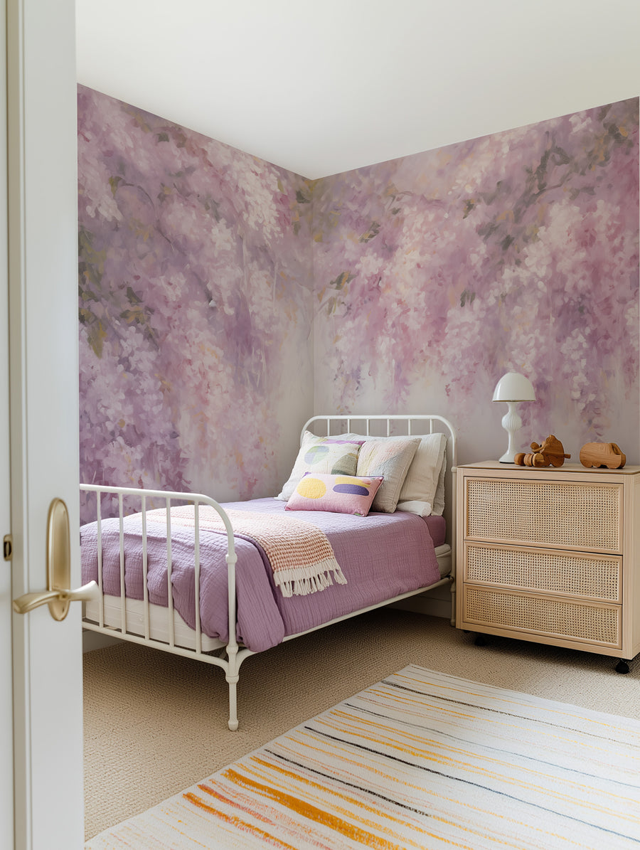 Delicate Wisteria Wallpaper Mural from Olive et Oriel where you can shop wallpaper and artworks online