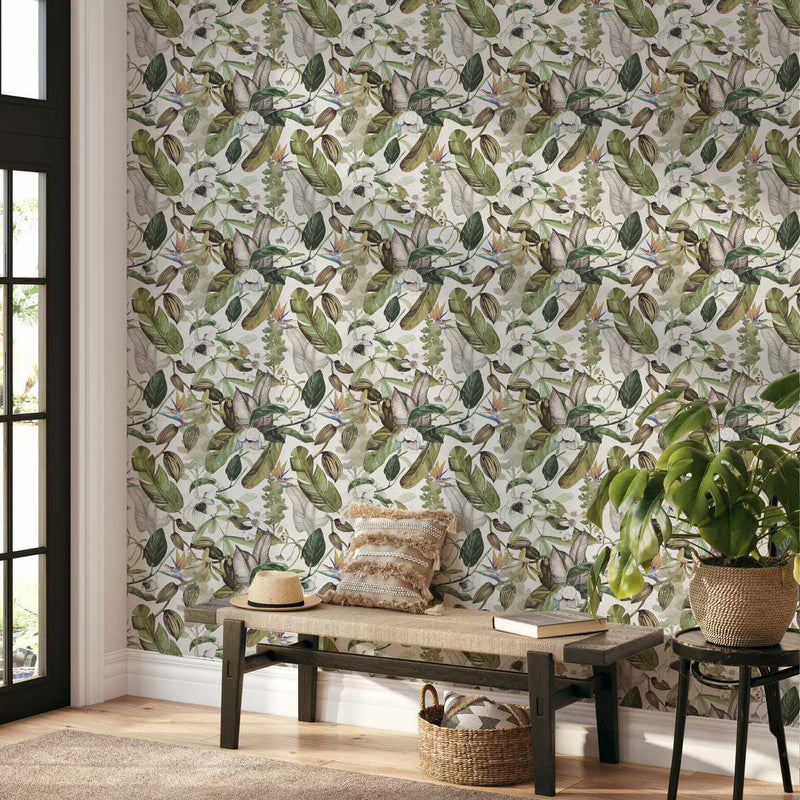 Designer Wallpaper, this image features green jungle tropical designer wallpaper - order online