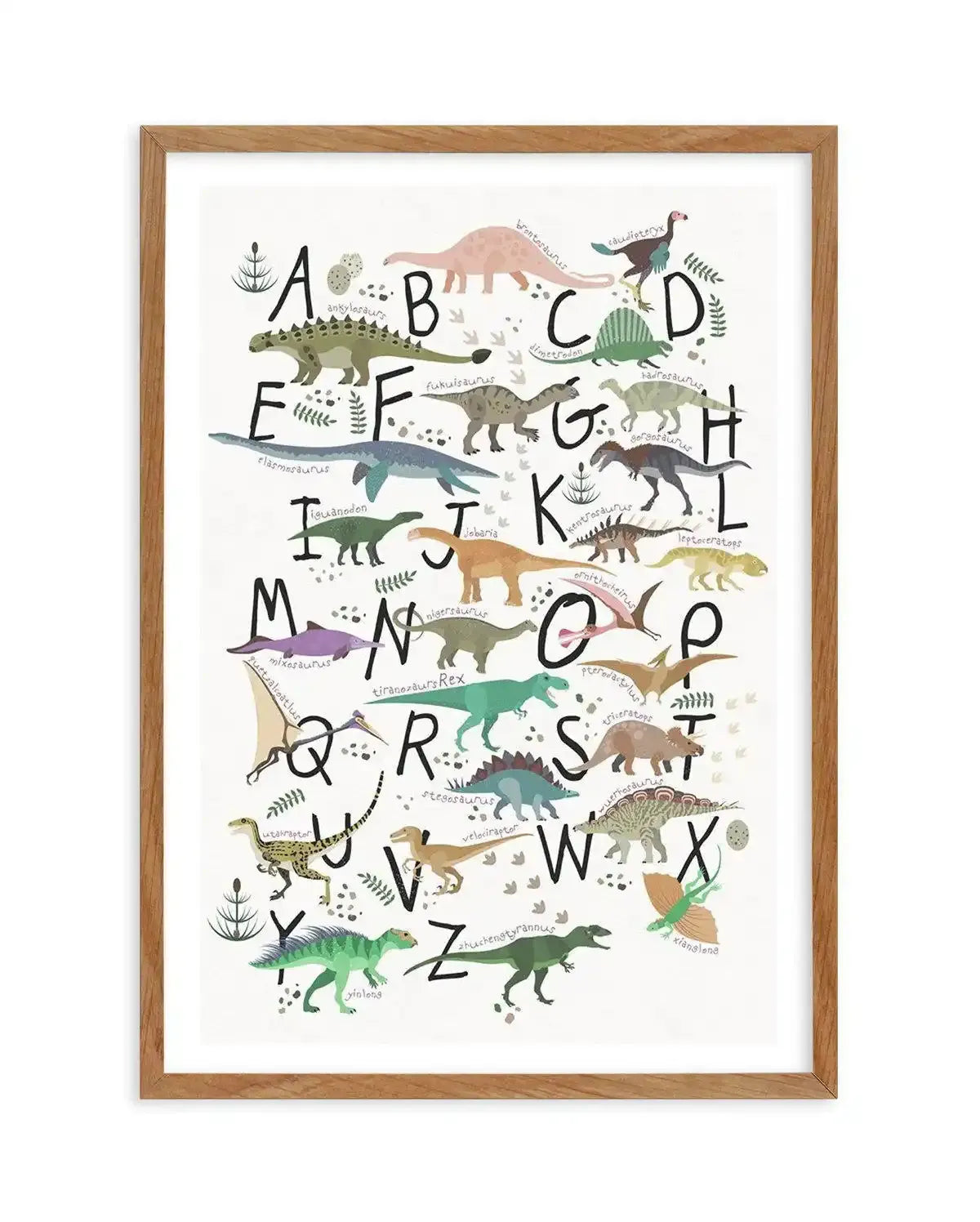 Dinosaur Alphabet Art Print-PRINT-Olive et Oriel-Olive et Oriel-50x70 cm | 19.6" x 27.5"-Walnut-With White Border-Buy-Australian-Art-Prints-Online-with-Olive-et-Oriel-Your-Artwork-Specialists-Austrailia-Decorate-With-Coastal-Photo-Wall-Art-Prints-From-Our-Beach-House-Artwork-Collection-Fine-Poster-and-Framed-Artwork