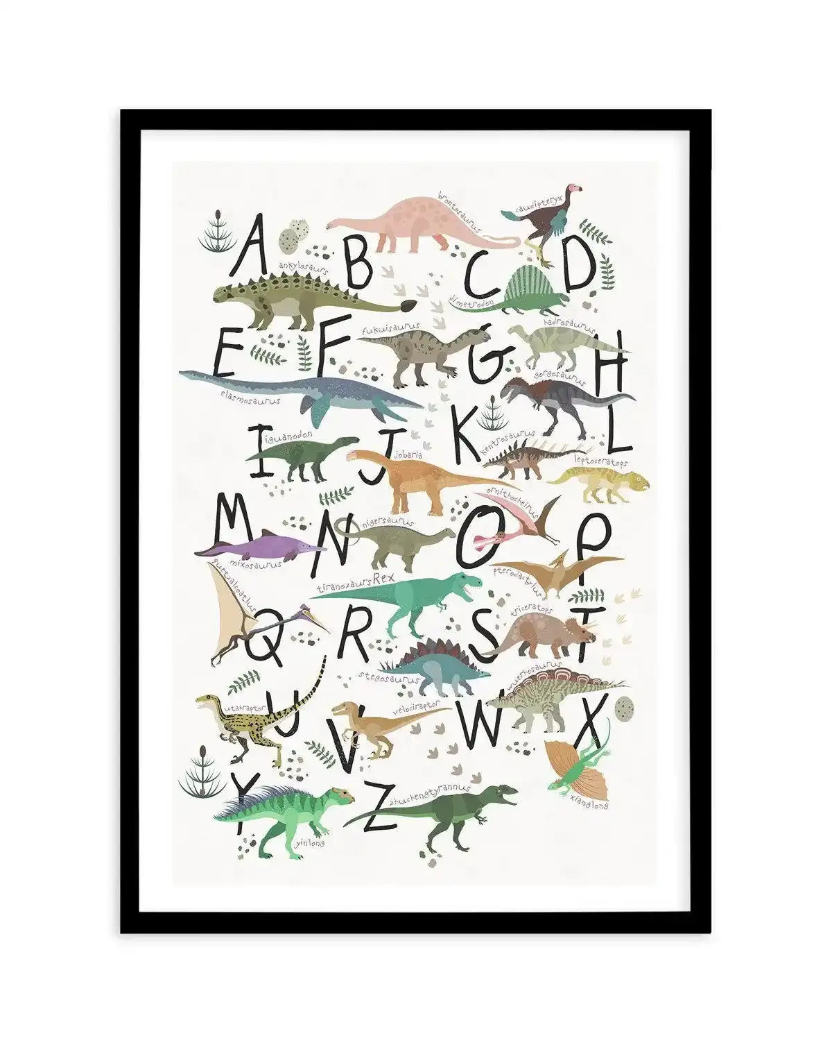 Dinosaur Alphabet Art Print-PRINT-Olive et Oriel-Olive et Oriel-A5 | 5.8" x 8.3" | 14.8 x 21cm-Black-With White Border-Buy-Australian-Art-Prints-Online-with-Olive-et-Oriel-Your-Artwork-Specialists-Austrailia-Decorate-With-Coastal-Photo-Wall-Art-Prints-From-Our-Beach-House-Artwork-Collection-Fine-Poster-and-Framed-Artwork