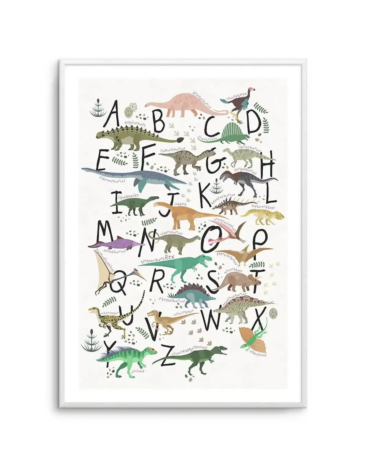 Dinosaur Alphabet Art Print-PRINT-Olive et Oriel-Olive et Oriel-A5 | 5.8" x 8.3" | 14.8 x 21cm-Unframed Art Print-With White Border-Buy-Australian-Art-Prints-Online-with-Olive-et-Oriel-Your-Artwork-Specialists-Austrailia-Decorate-With-Coastal-Photo-Wall-Art-Prints-From-Our-Beach-House-Artwork-Collection-Fine-Poster-and-Framed-Artwork