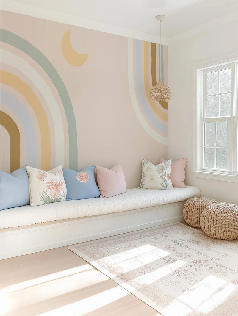 Double Rainbow Wallpaper Mural from Olive et Oriel where you can shop wallpaper and artworks online