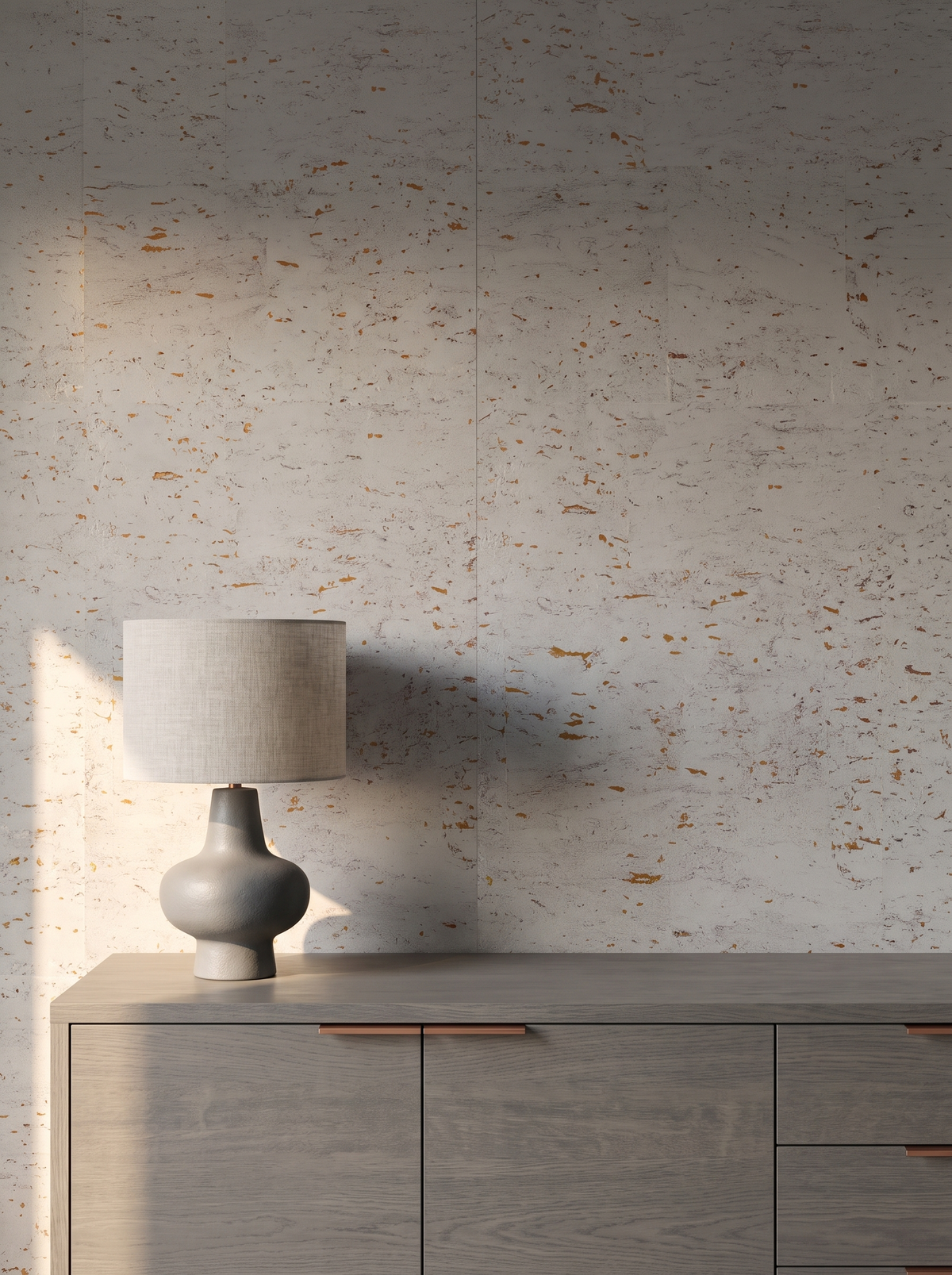 dove grey copper cork wallpaper lounge wallcovering