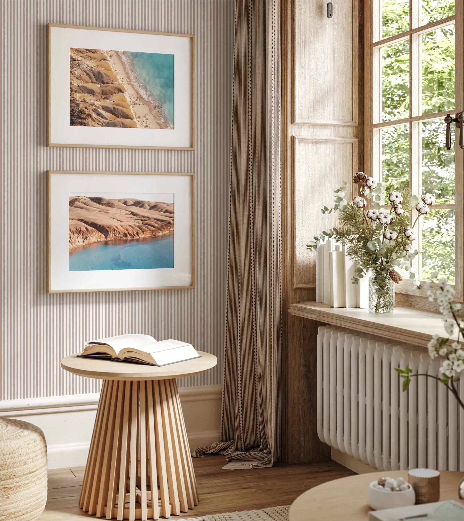 Petite Stripe In Ecru Wallpaper from Olive et Oriel where you can shop wallpaper and artworks online