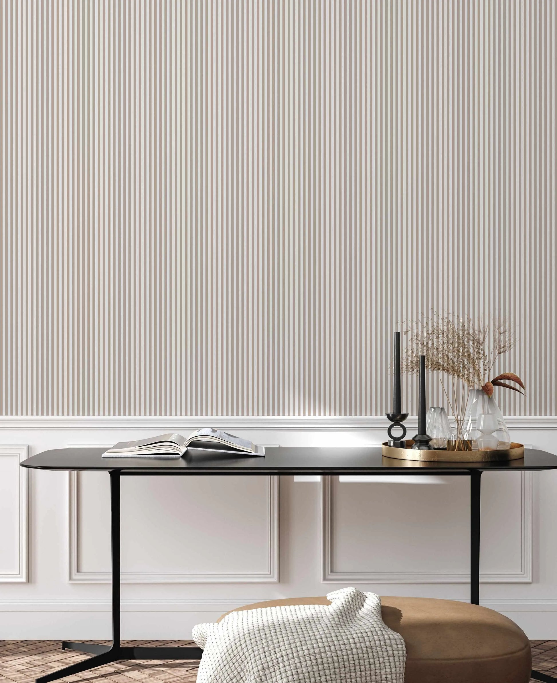 Petite Stripe In Ecru Wallpaper from Olive et Oriel where you can shop wallpaper and artworks online
