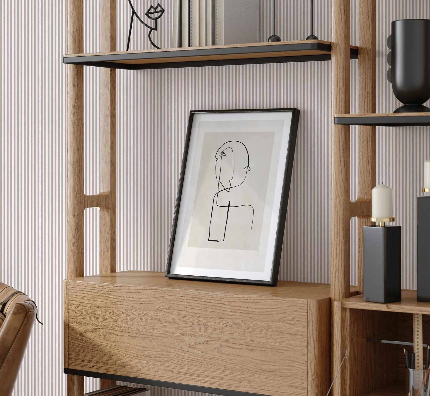 Petite Stripe In Ecru Wallpaper from Olive et Oriel where you can shop wallpaper and artworks online