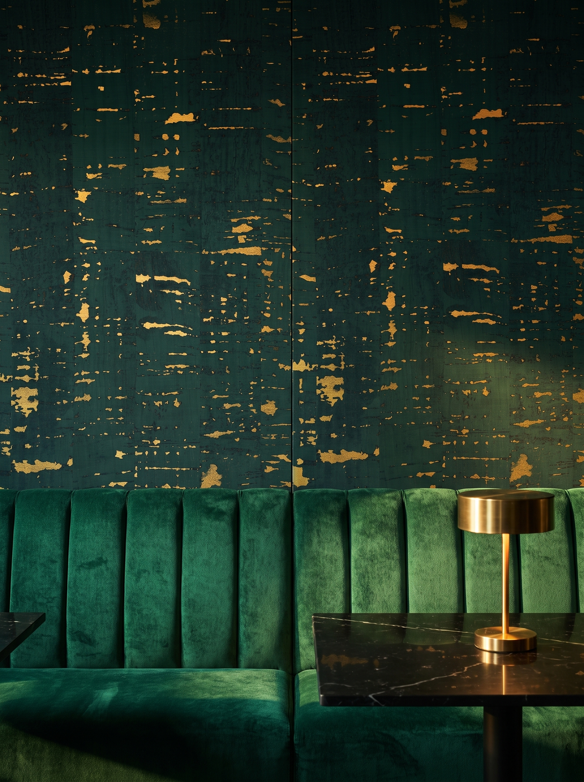 emerald gold cork wallpaper lounge wallcovering
