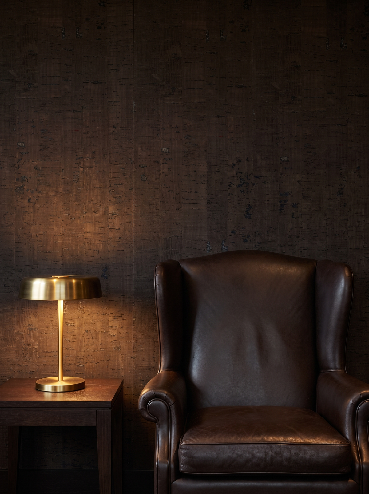 espresso cork wallpaper lounge wallcovering