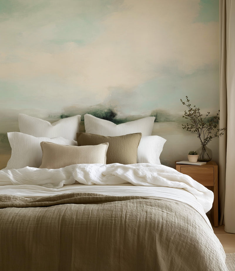 Evergreen Painted Mural Wallpaper from Olive et Oriel where you can shop wallpaper and artworks online