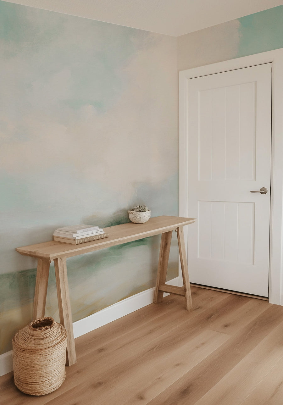 Evergreen Painted Mural Wallpaper from Olive et Oriel where you can shop wallpaper and artworks online