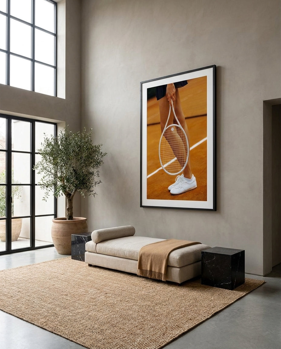 Game, Set, Match by Carson Grzegorczyk fine art photography framed art print in a solid timber frame with black finish and white mat styled extra large in an architecturally designed luxury home at Olive et Oriel