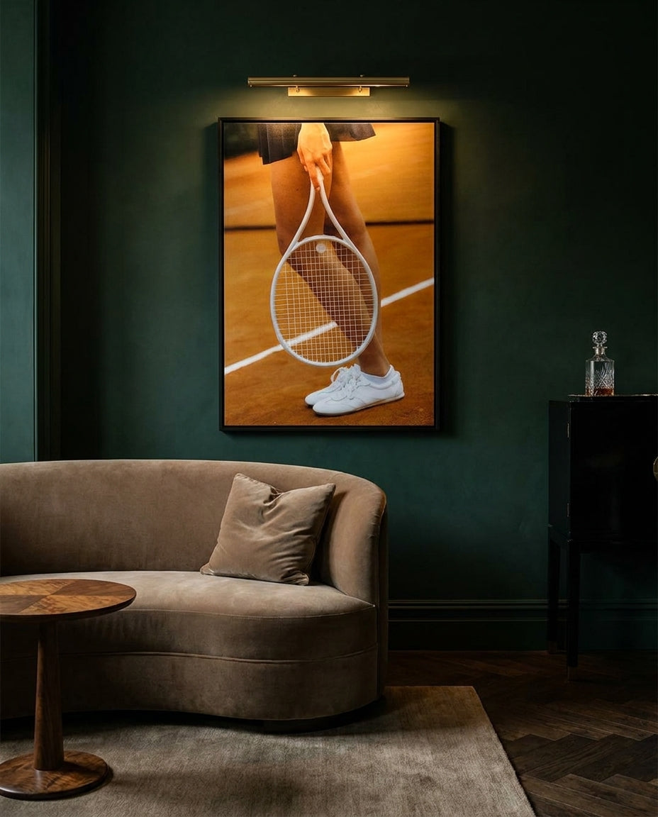 Game, Set, Match by Carson Grzegorczyk fine art photography framed canvas in a solid timber canvas float frame with black finish styled extra large in an architecturally designed luxury home at Olive et Oriel