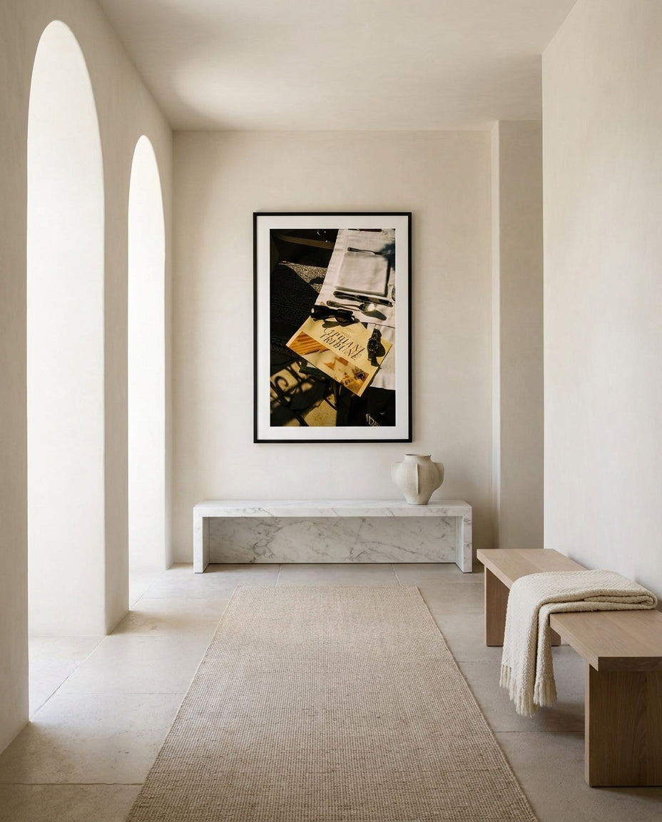 Hotel Cipriani by Carson Grzegorczyk fine art photography framed art print in a solid timber frame with black finish and white mat styled extra large in an architecturally designed luxury home at Olive et Oriel