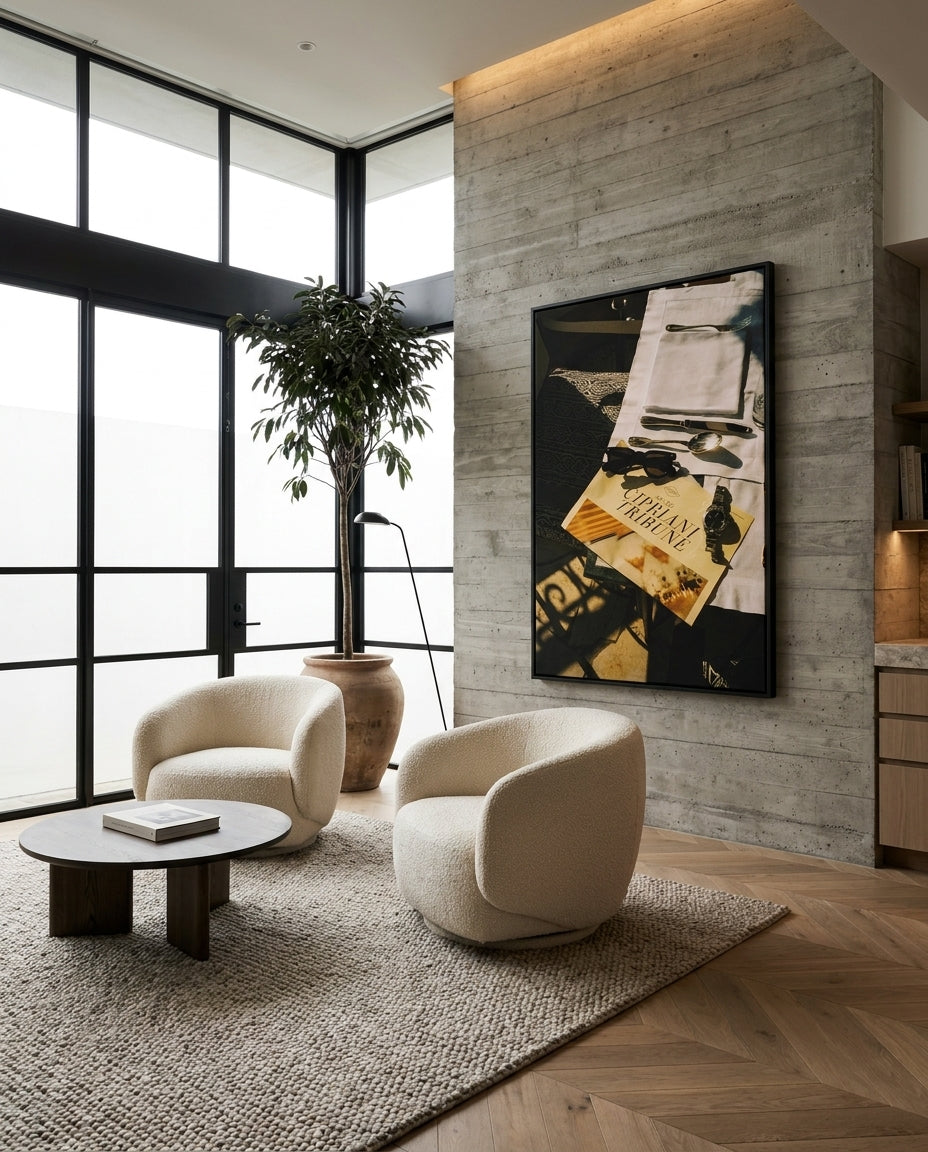 Hotel Cipriani by Carson Grzegorczyk fine art photography framed canvas in a solid timber canvas float frame with black finish styled extra large in an architecturally designed luxury home at Olive et Oriel