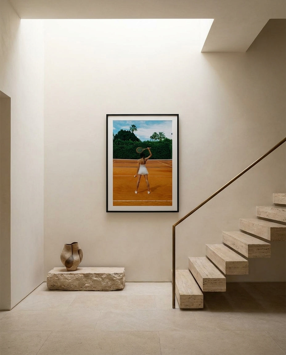 Let's Play by Carson Grzegorczyk fine art photography framed art print in a solid timber frame with black finish and white mat styled extra large in an architecturally designed luxury home at Olive et Oriel