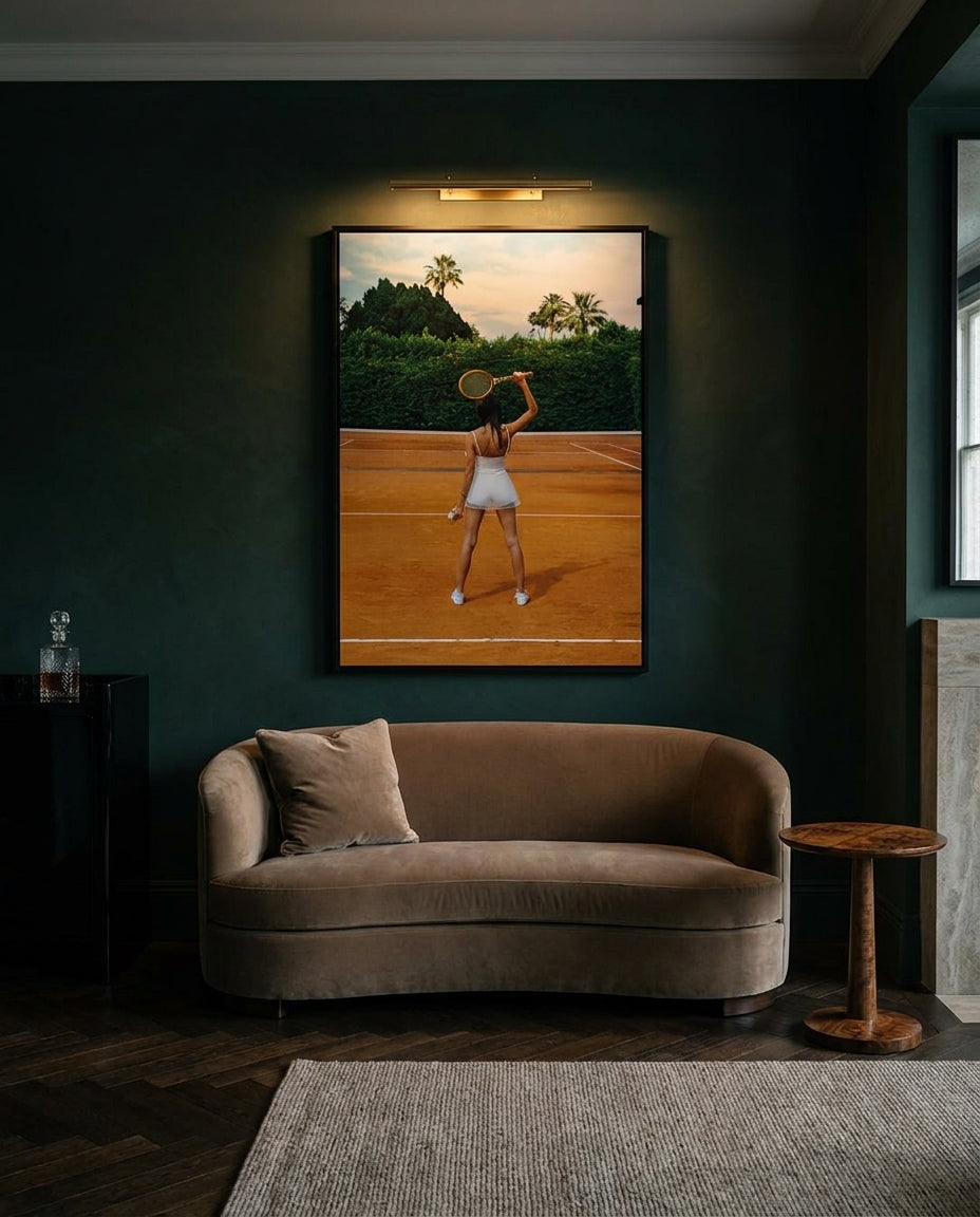 Let's Play by Carson Grzegorczyk fine art photography framed canvas in a solid timber canvas float frame with black finish styled extra large in an architecturally designed luxury home at Olive et Oriel