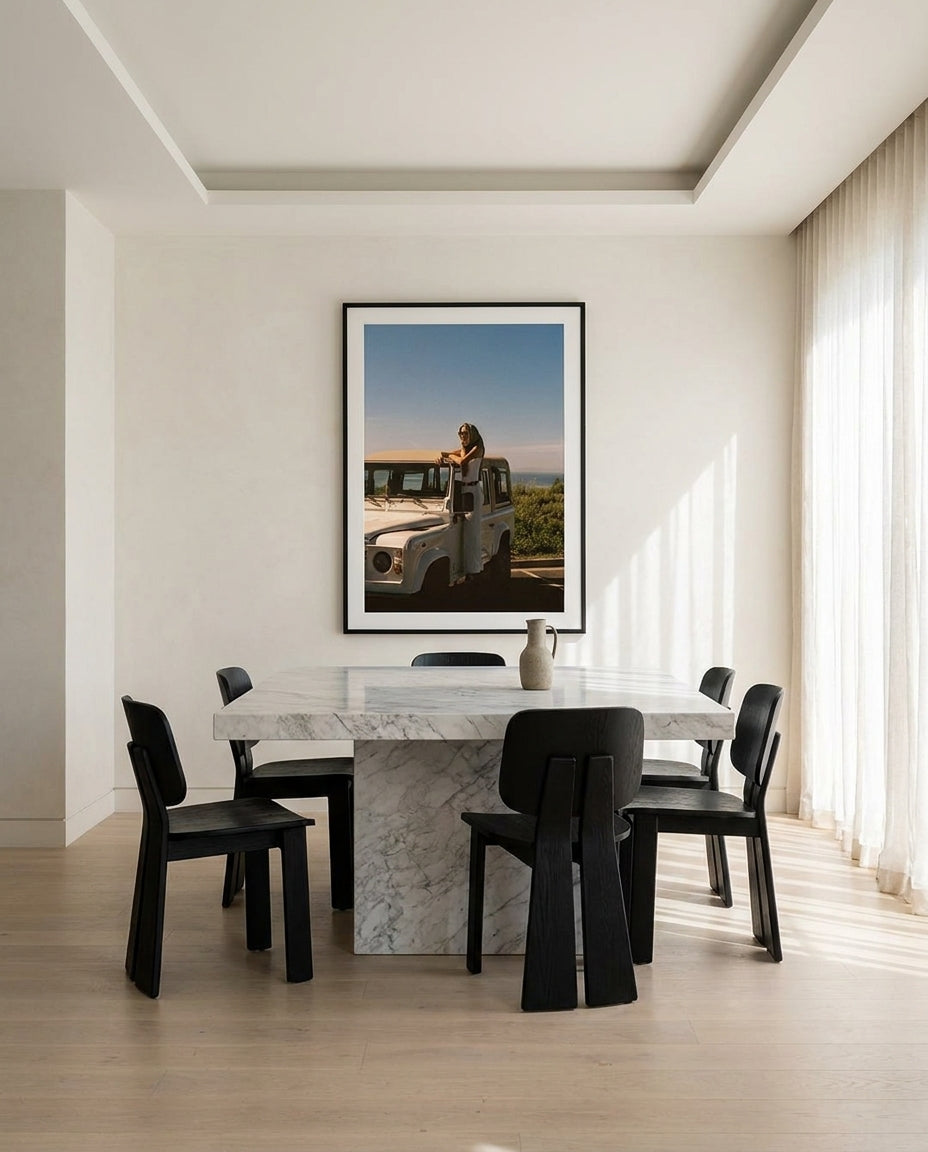 Long Drive by Carson Grzegorczyk fine art photography framed art print in a solid timber frame with black finish and white mat styled extra large in an architecturally designed luxury home at Olive et Oriel