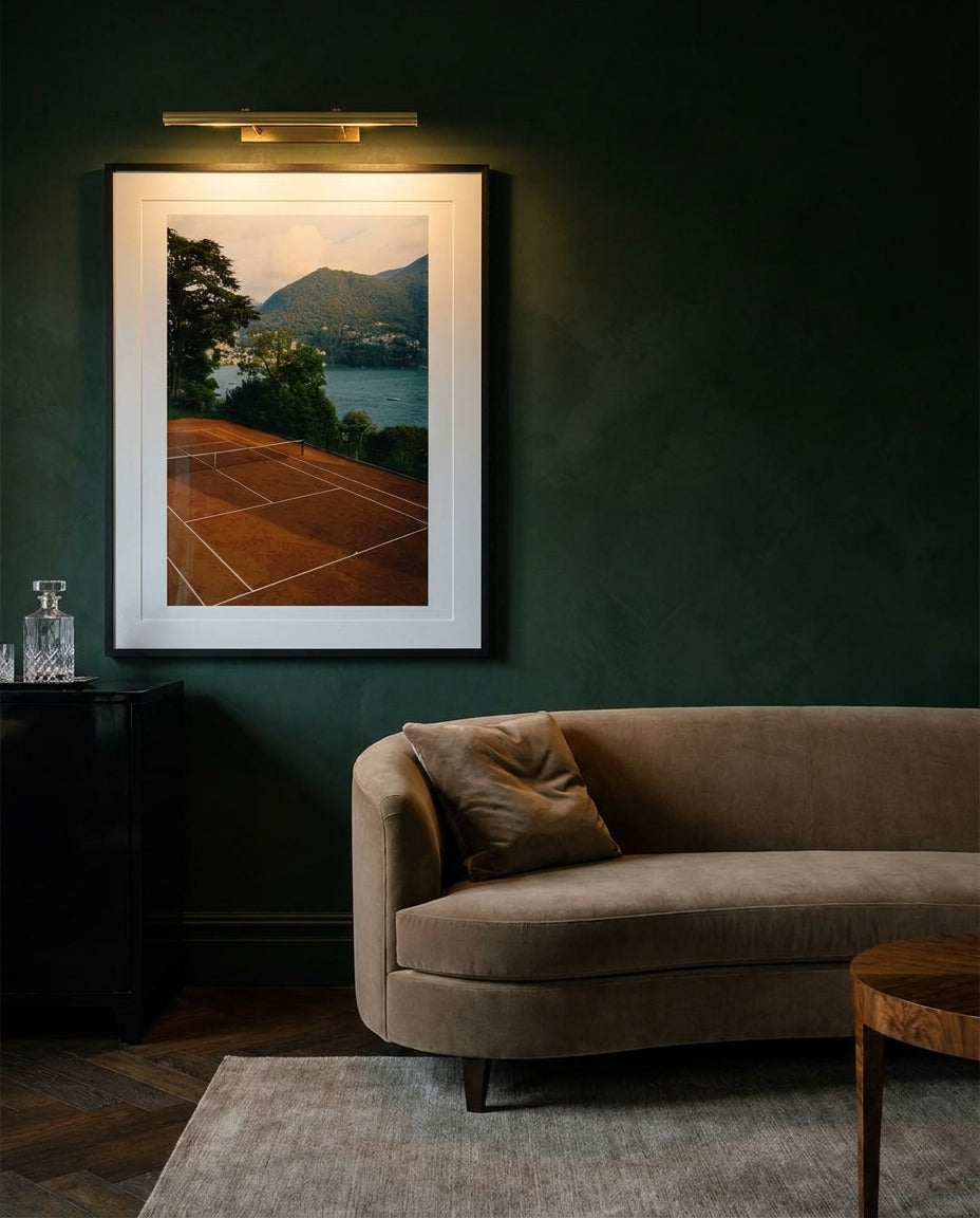Red Court by Carson Grzegorczyk fine art photography framed art print in a solid timber frame with black finish and white mat styled extra large in an architecturally designed luxury home at Olive et Oriel