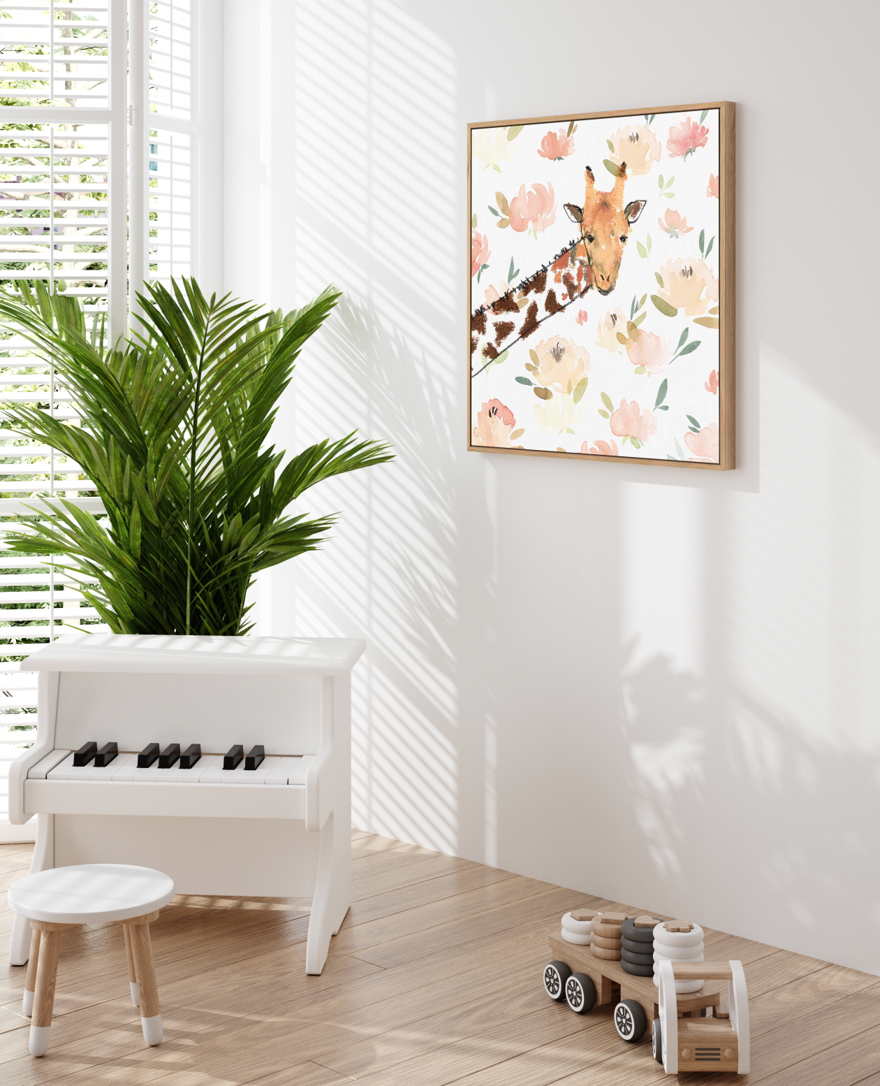 Floral Giraffe | Framed Canvas Art Print