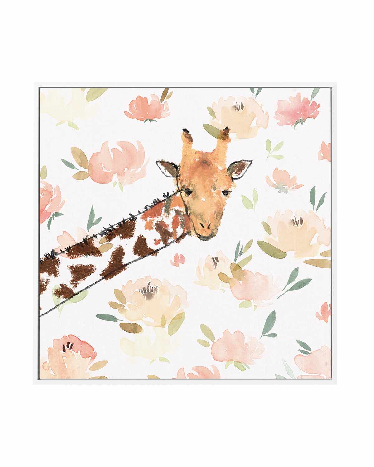 Floral Giraffe | Framed Canvas Art Print