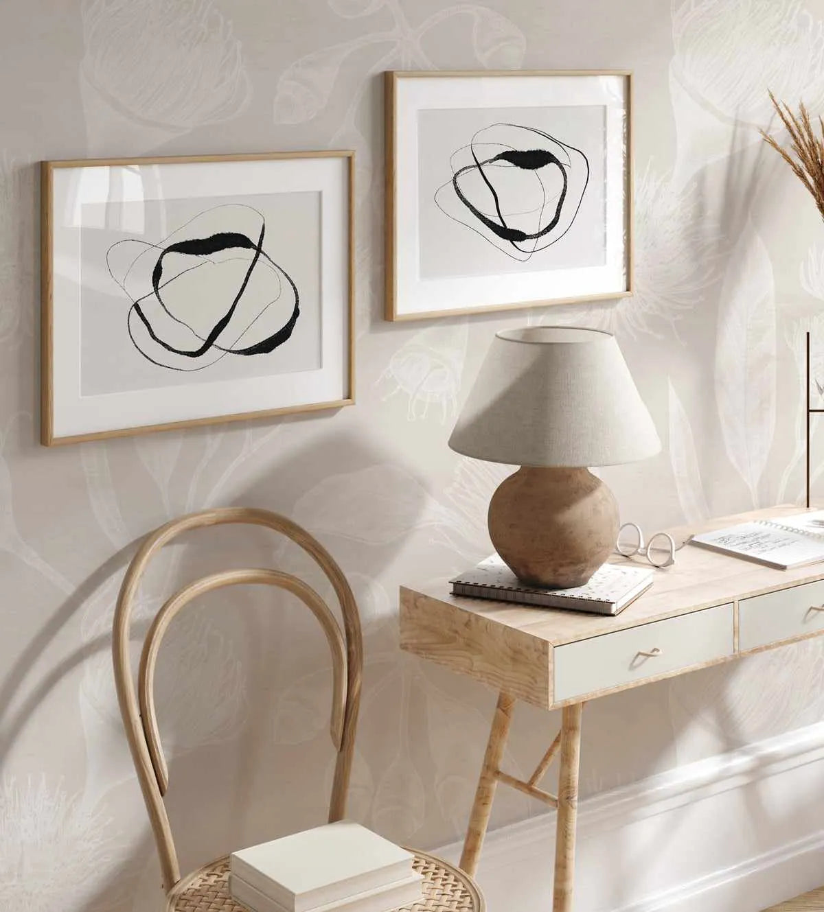 Flowering Gum in Sand Wallpaper in Beige botanical art print