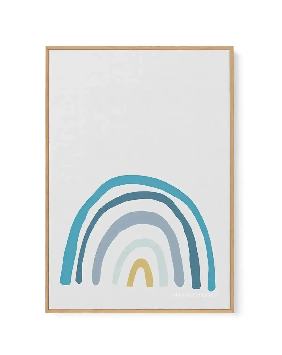 Follow The Rainbows | Blue | Framed Canvas-CANVAS-You can shop wall art online with Olive et Oriel for everything from abstract art to fun kids wall art. Our beautiful modern art prints and canvas art are available from large canvas prints to wall art paintings and our proudly Australian artwork collection offers only the highest quality framed large wall art and canvas art Australia - You can buy fashion photography prints or Hampton print posters and paintings on canvas from Olive et Oriel and