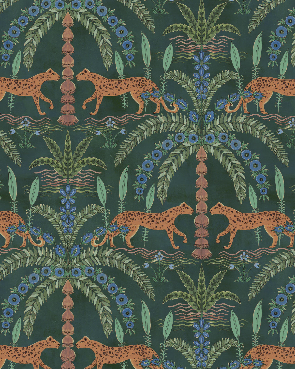 Boheme Cheetah in Forest Green Wallpaper