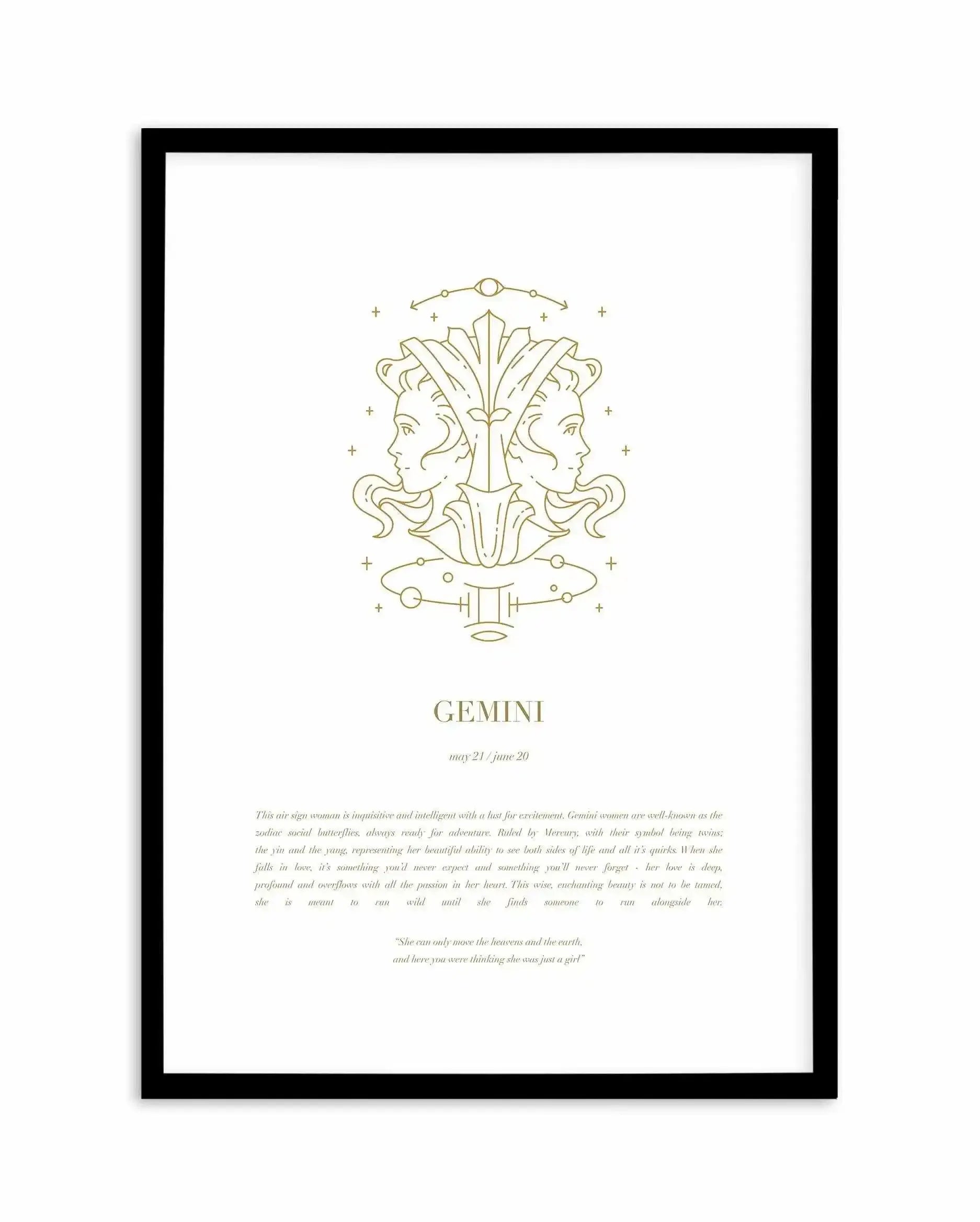 Gemini | Celestial Zodiac Art Print-PRINT-Olive et Oriel-Olive et Oriel-A4 | 8.3" x 11.7" | 21 x 29.7cm-Black-With White Border-Buy-Australian-Art-Prints-Online-with-Olive-et-Oriel-Your-Artwork-Specialists-Austrailia-Decorate-With-Coastal-Photo-Wall-Art-Prints-From-Our-Beach-House-Artwork-Collection-Fine-Poster-and-Framed-Artwork