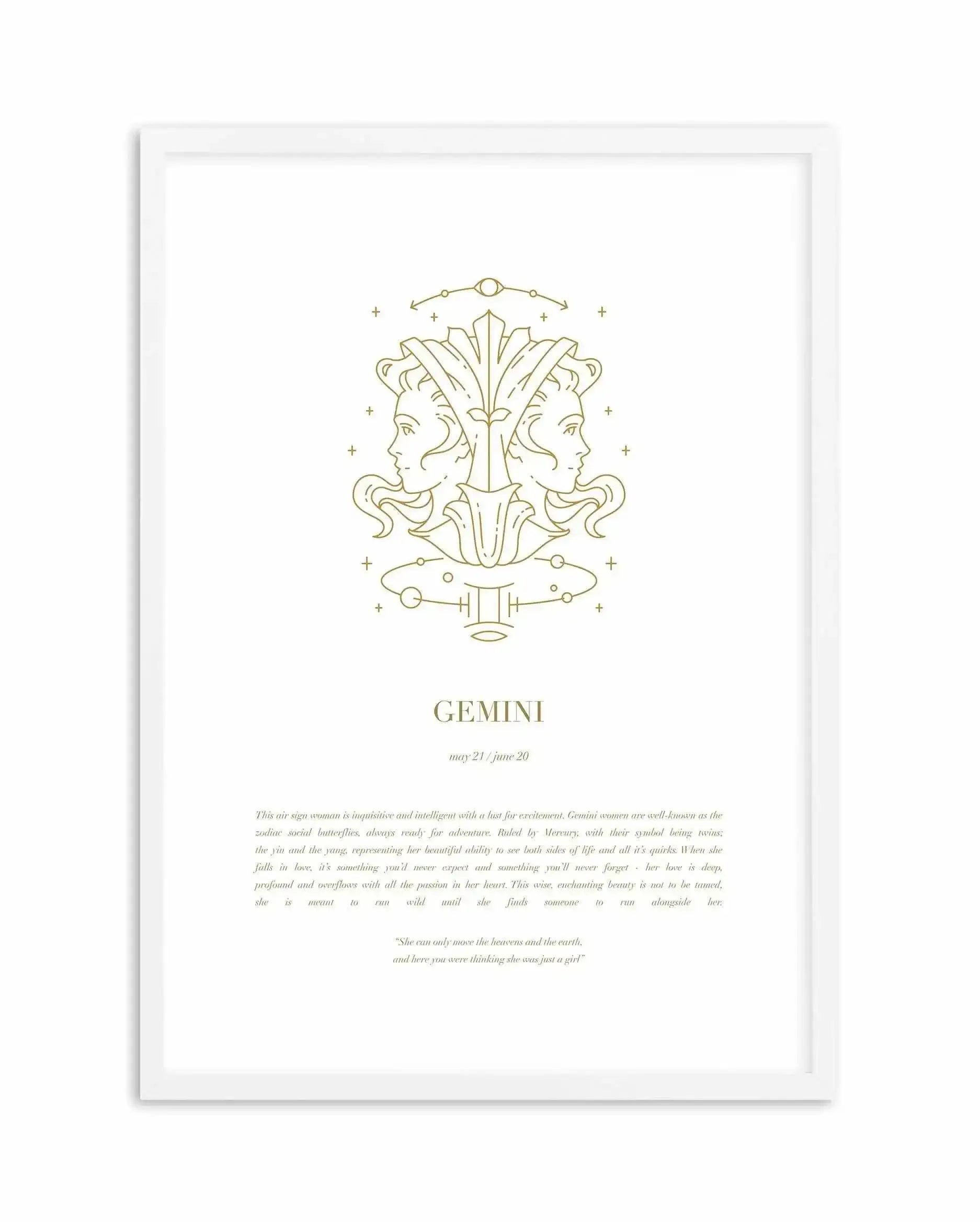 Gemini | Celestial Zodiac Art Print-PRINT-Olive et Oriel-Olive et Oriel-A4 | 8.3" x 11.7" | 21 x 29.7cm-White-With White Border-Buy-Australian-Art-Prints-Online-with-Olive-et-Oriel-Your-Artwork-Specialists-Austrailia-Decorate-With-Coastal-Photo-Wall-Art-Prints-From-Our-Beach-House-Artwork-Collection-Fine-Poster-and-Framed-Artwork