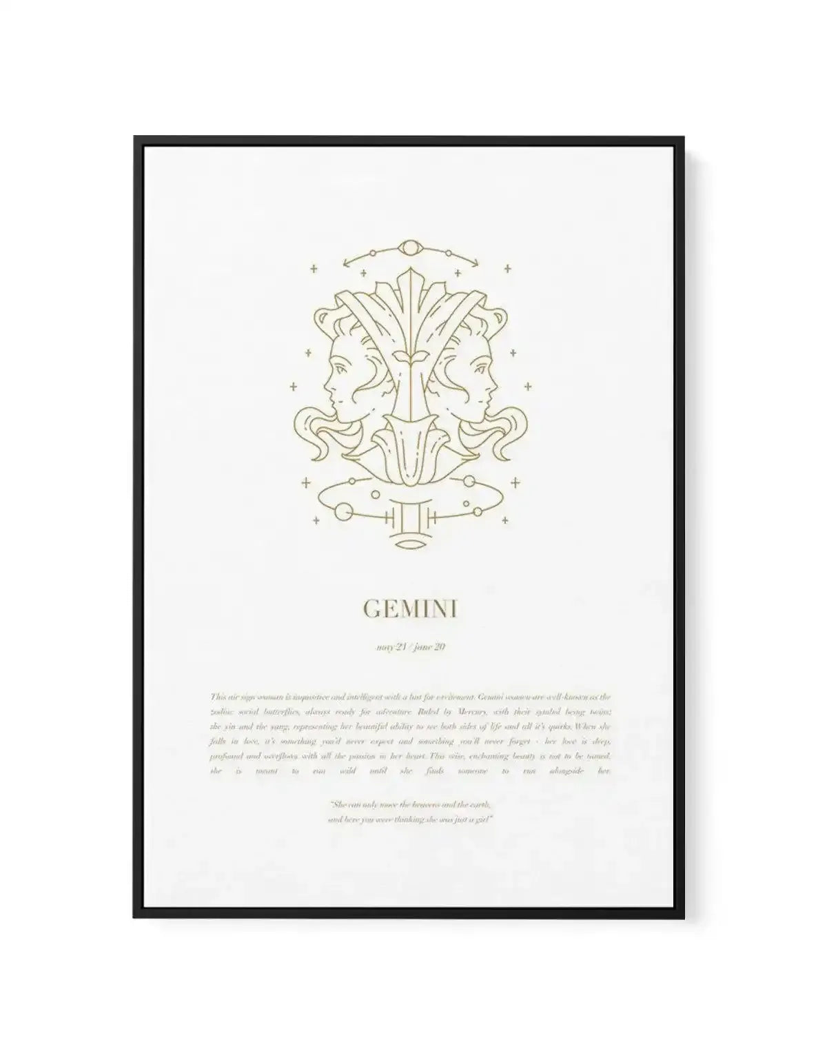 Gemini | Celestial Zodiac | Framed Canvas-CANVAS-You can shop wall art online with Olive et Oriel for everything from abstract art to fun kids wall art. Our beautiful modern art prints and canvas art are available from large canvas prints to wall art paintings and our proudly Australian artwork collection offers only the highest quality framed large wall art and canvas art Australia - You can buy fashion photography prints or Hampton print posters and paintings on canvas from Olive et Oriel and 