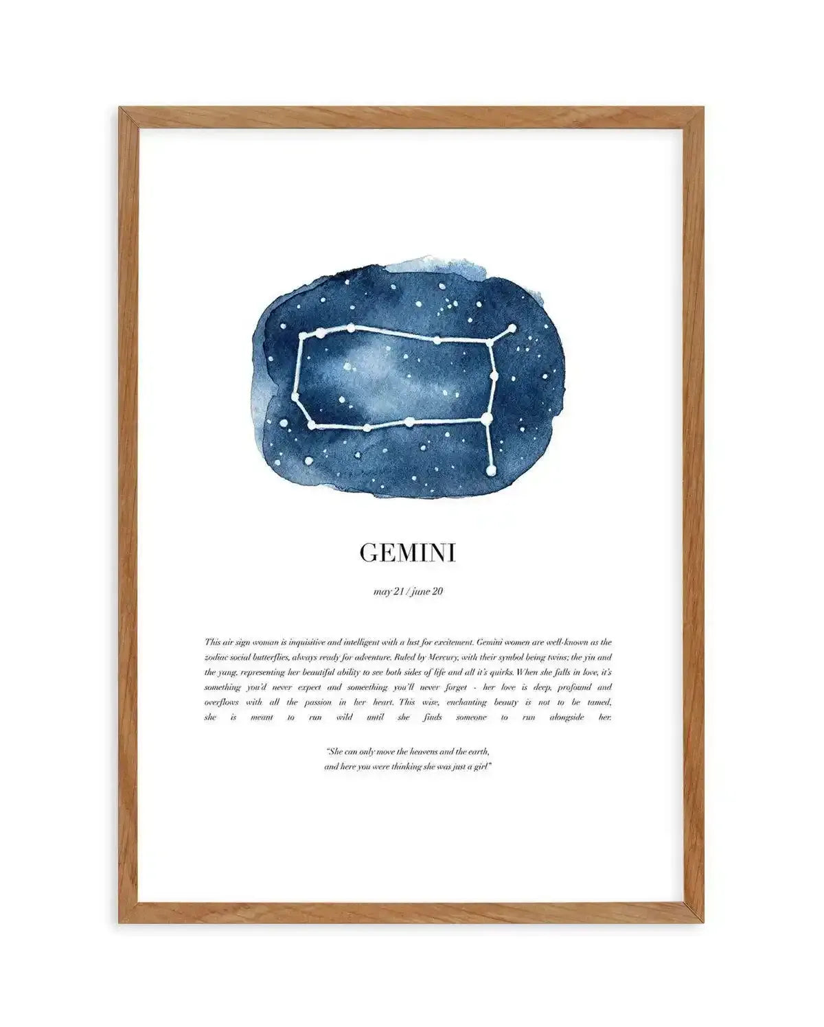 Gemini | Watercolour Zodiac Art Print-PRINT-Olive et Oriel-Olive et Oriel-50x70 cm | 19.6" x 27.5"-Walnut-With White Border-Buy-Australian-Art-Prints-Online-with-Olive-et-Oriel-Your-Artwork-Specialists-Austrailia-Decorate-With-Coastal-Photo-Wall-Art-Prints-From-Our-Beach-House-Artwork-Collection-Fine-Poster-and-Framed-Artwork