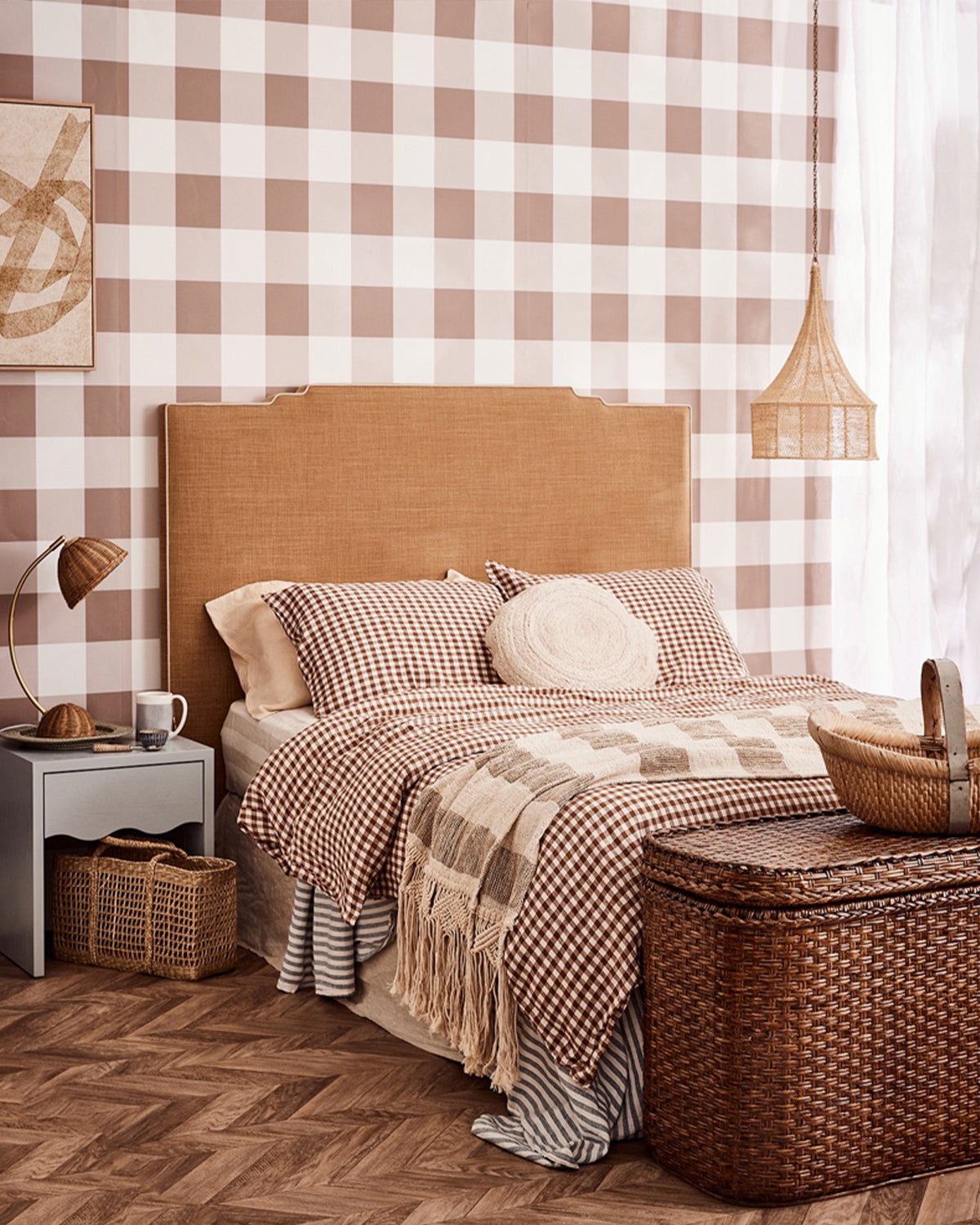 Large Gingham Check Chocolate Brown Wallpaper