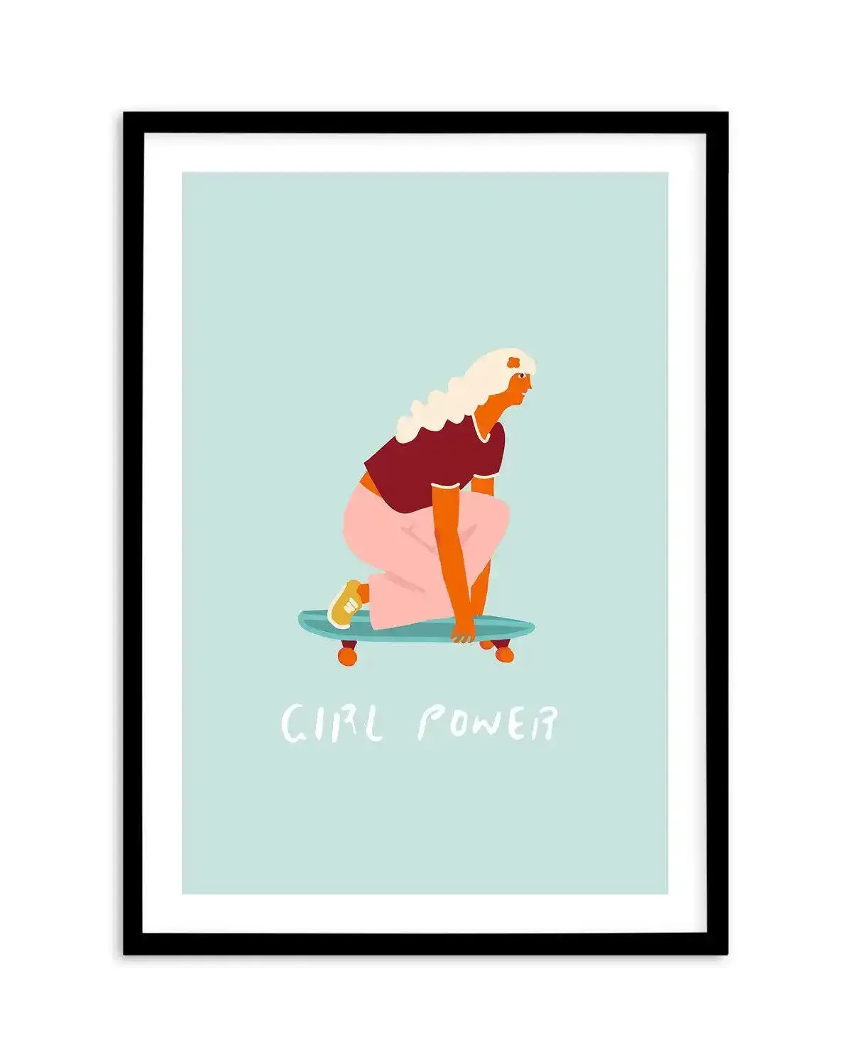 Girl Power | Skater Art Print-PRINT-Olive et Oriel-Olive et Oriel-A5 | 5.8" x 8.3" | 14.8 x 21cm-Black-With White Border-Buy-Australian-Art-Prints-Online-with-Olive-et-Oriel-Your-Artwork-Specialists-Austrailia-Decorate-With-Coastal-Photo-Wall-Art-Prints-From-Our-Beach-House-Artwork-Collection-Fine-Poster-and-Framed-Artwork