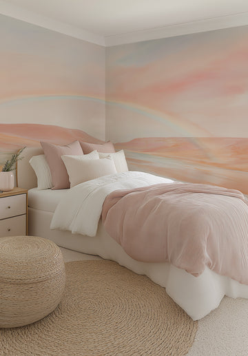 Enchanted Rainbow Wallpaper Mural from Olive et Oriel where you can shop wallpaper and artworks online