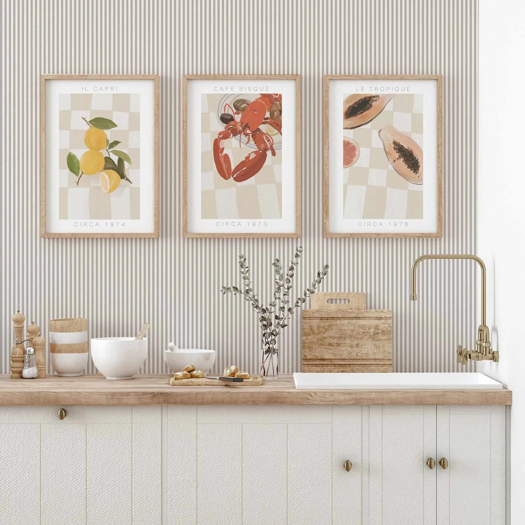 Petite Stripe In Mist Wallpaper from Olive et Oriel where you can shop wallpaper and artworks online