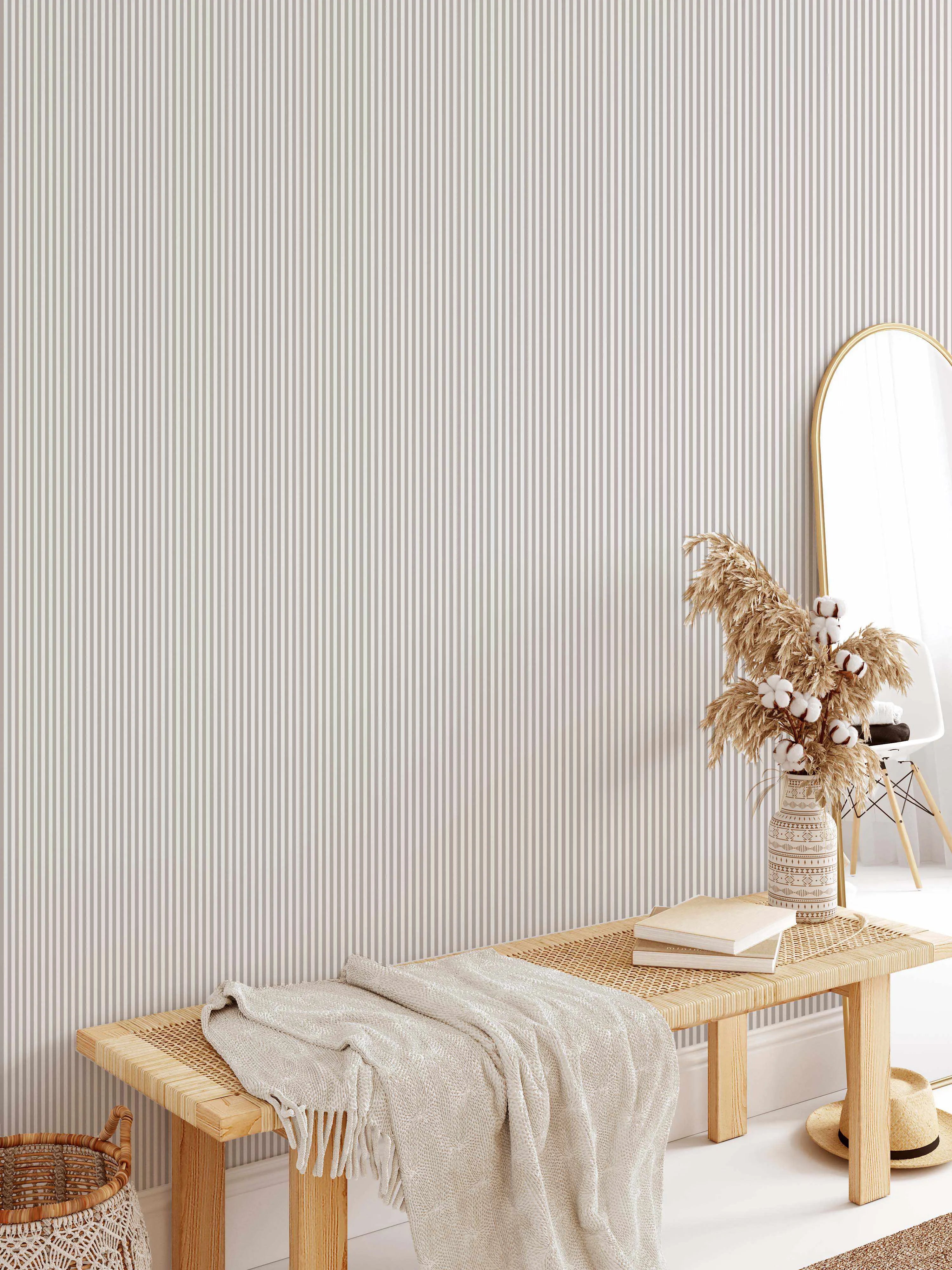 Petite Stripe In Mist Wallpaper from Olive et Oriel where you can shop wallpaper and artworks online
