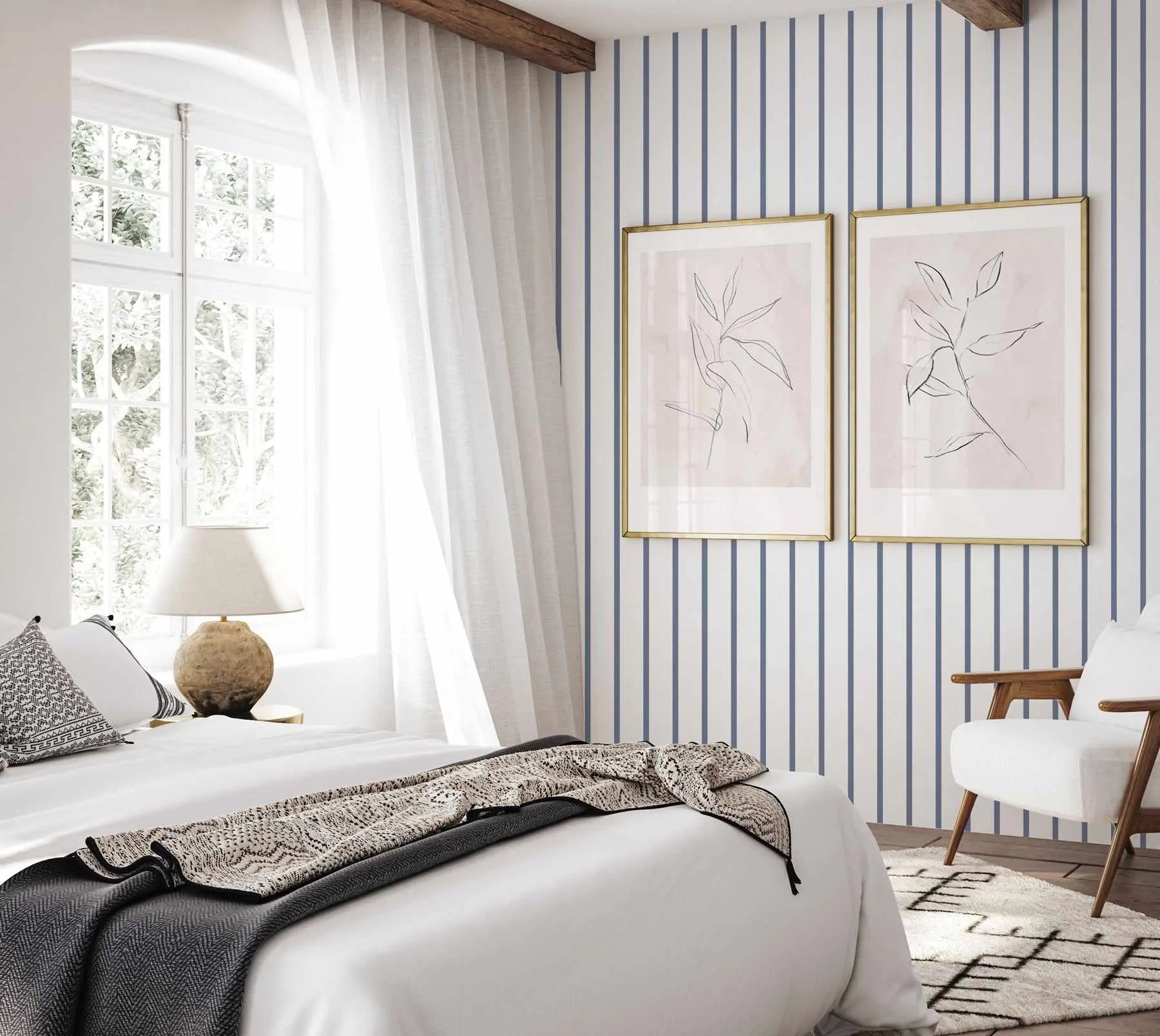 Stripe Wallpaper In Denim from Olive et Oriel where you can shop wallpaper and artworks online