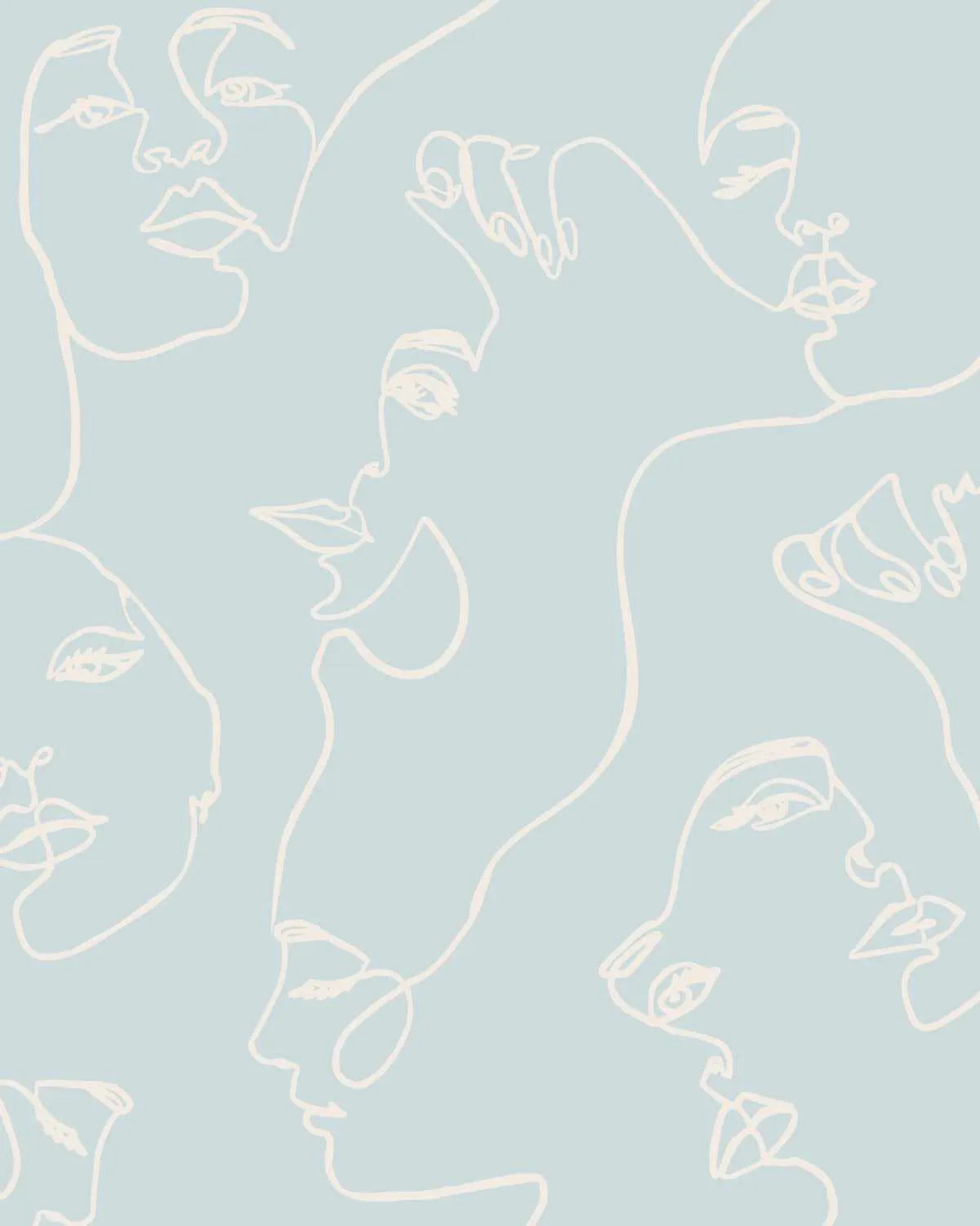 Faces in Duck Egg Blue Wallpaper from Olive et Oriel where you can shop wallpaper and artworks online