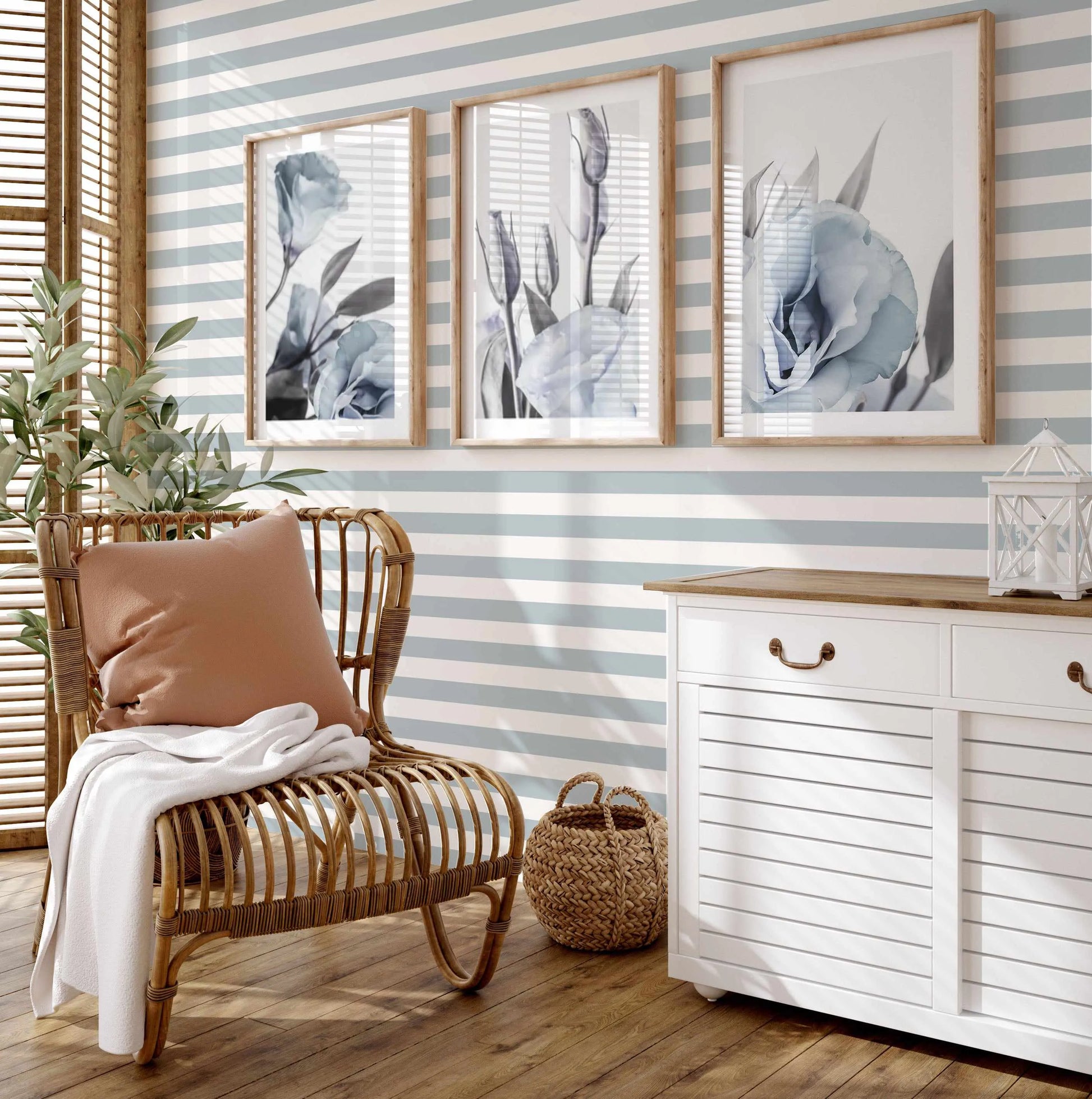Horizontal Stripe in Hampton Wallpaper from Olive et Oriel where you can shop wallpaper and artworks online