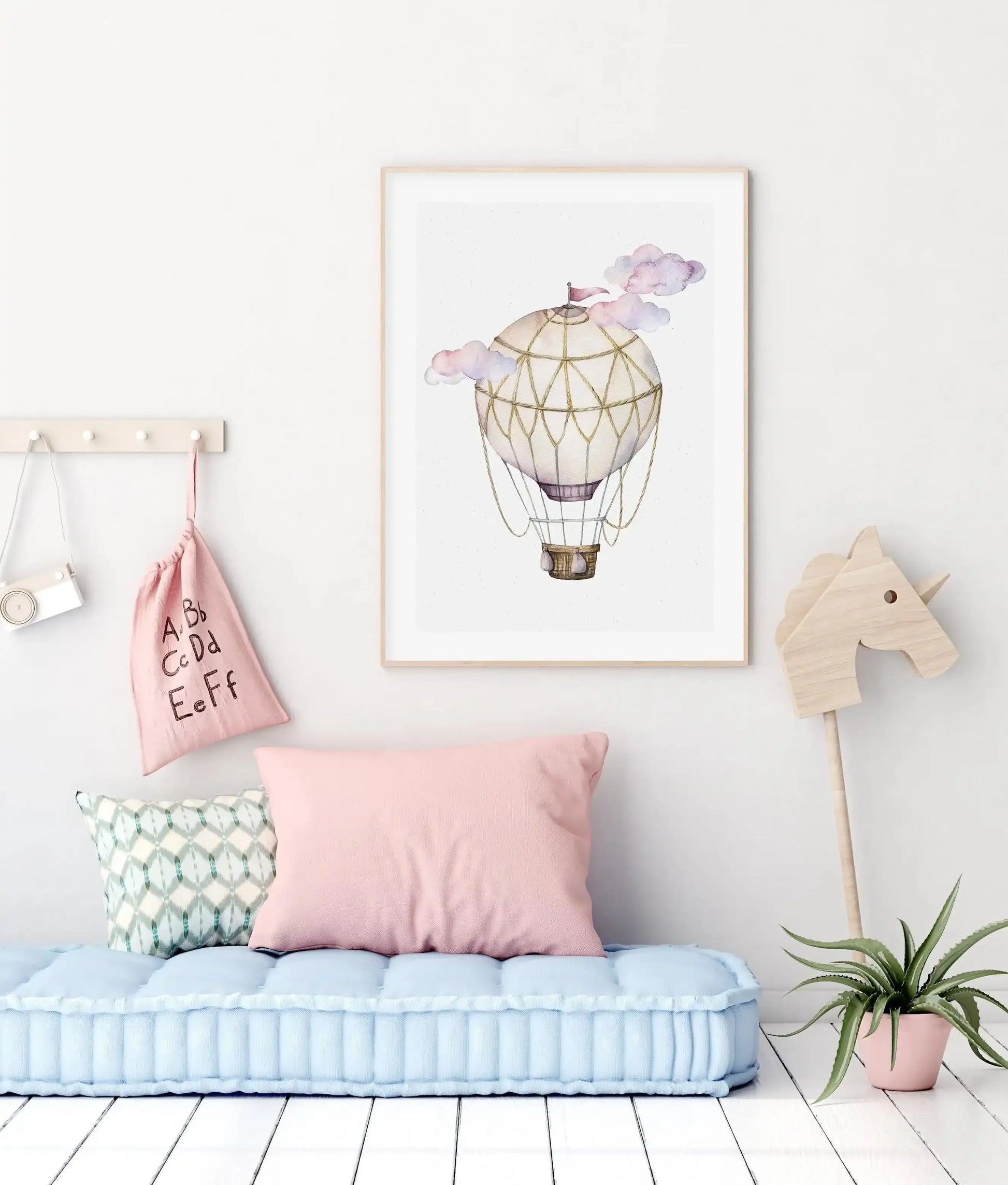 Hot Air Balloon | Pink Art Print-PRINT-Olive et Oriel-Olive et Oriel-Buy-Australian-Art-Prints-Online-with-Olive-et-Oriel-Your-Artwork-Specialists-Austrailia-Decorate-With-Coastal-Photo-Wall-Art-Prints-From-Our-Beach-House-Artwork-Collection-Fine-Poster-and-Framed-Artwork