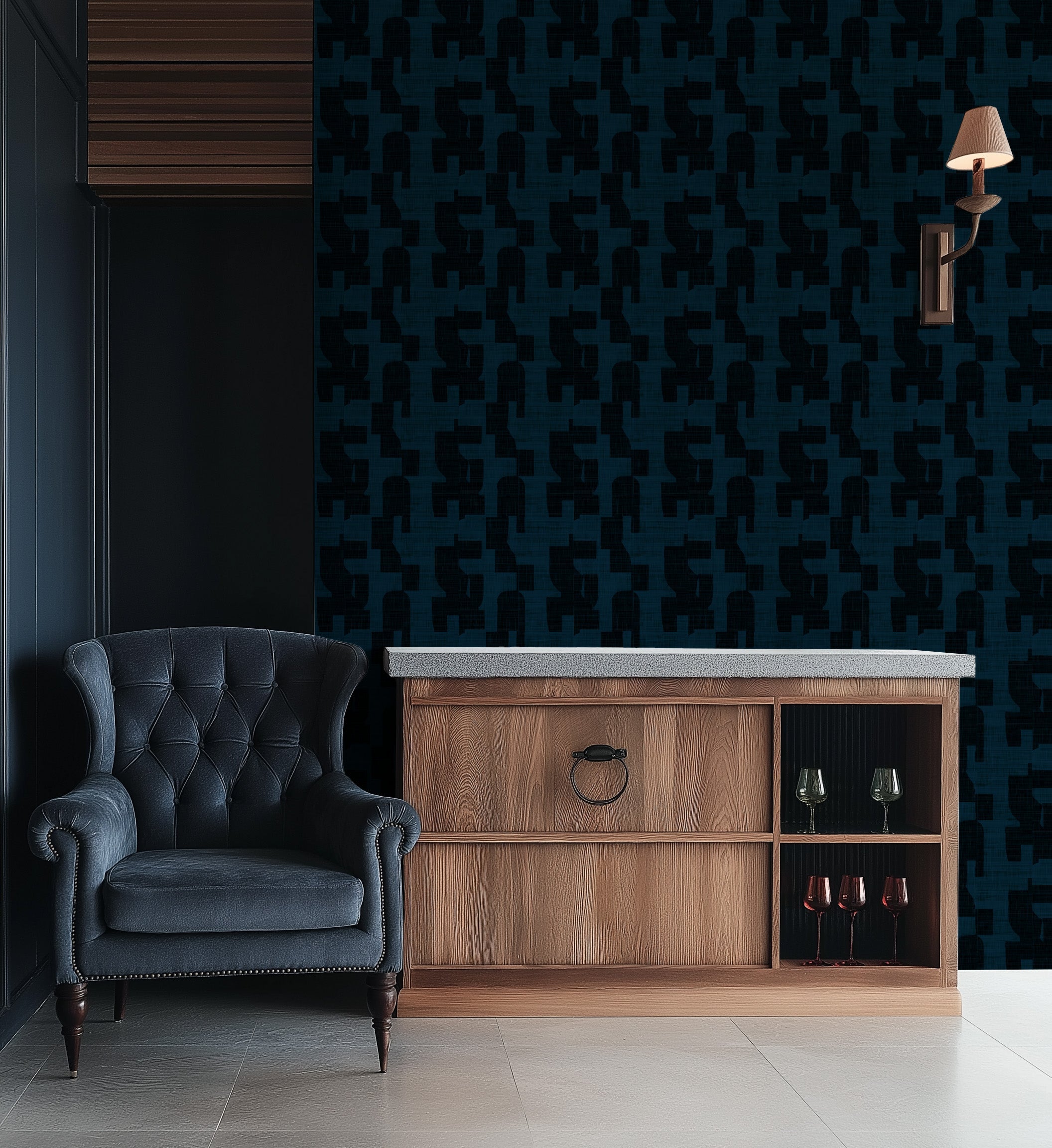 Hotham in Navy Commercial Vinyl Wallcovering-Commercial Wallcoverings-Olive et Oriel-Luxury commercial-grade embossed and textured vinyl wallcovering durable fire-rated washable stain-resistant and customizable perfect for hotels offices retail childcare healthcare and hospital spaces vinyl wallpaper