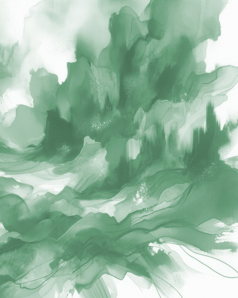 Ink Wash in Dark Green Wallpaper Mural from Olive et Oriel where you can shop wallpaper and artworks online