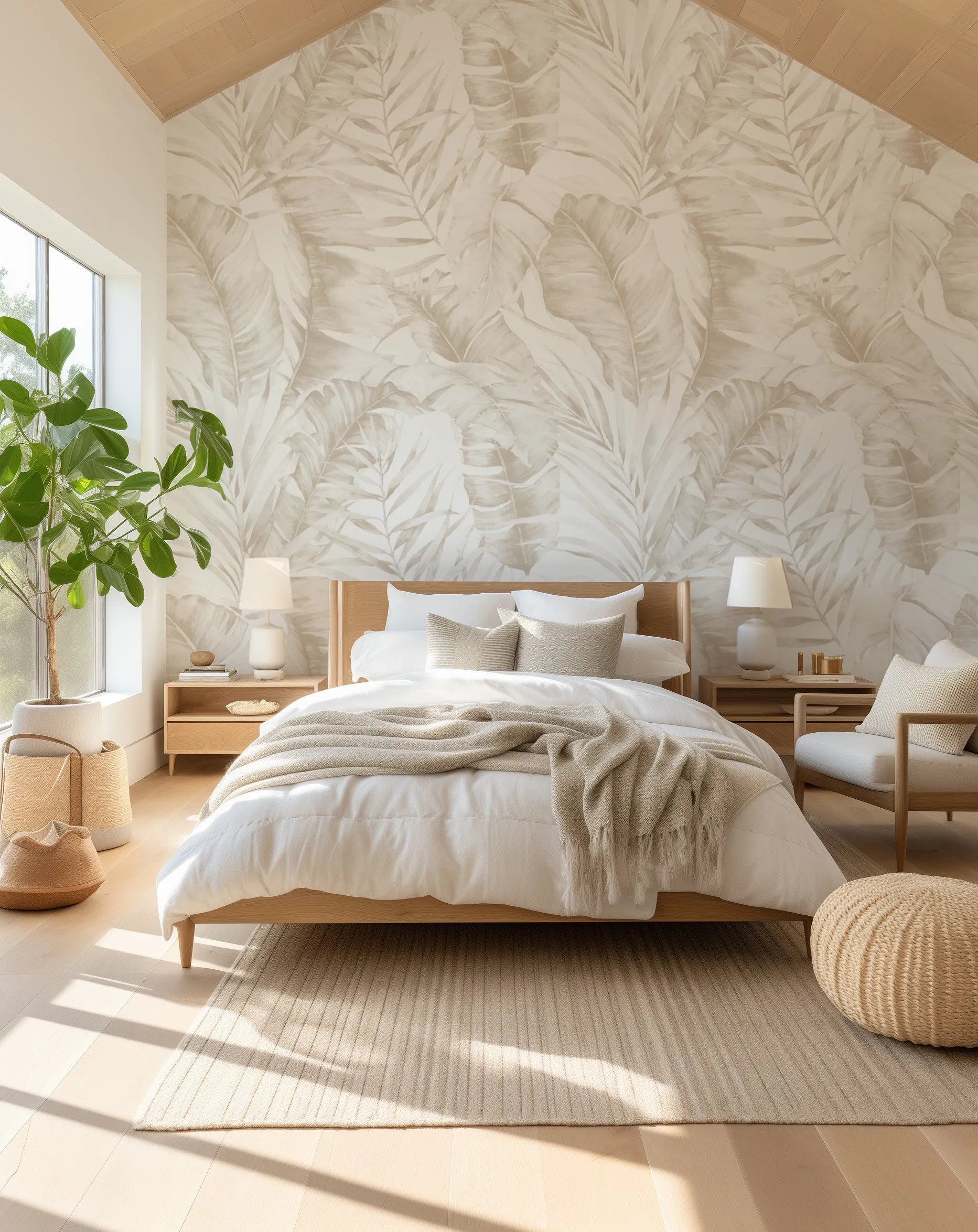 Island Luxe Palm Wallpaper in Sand from Olive et Oriel where you can shop wallpaper and artworks online